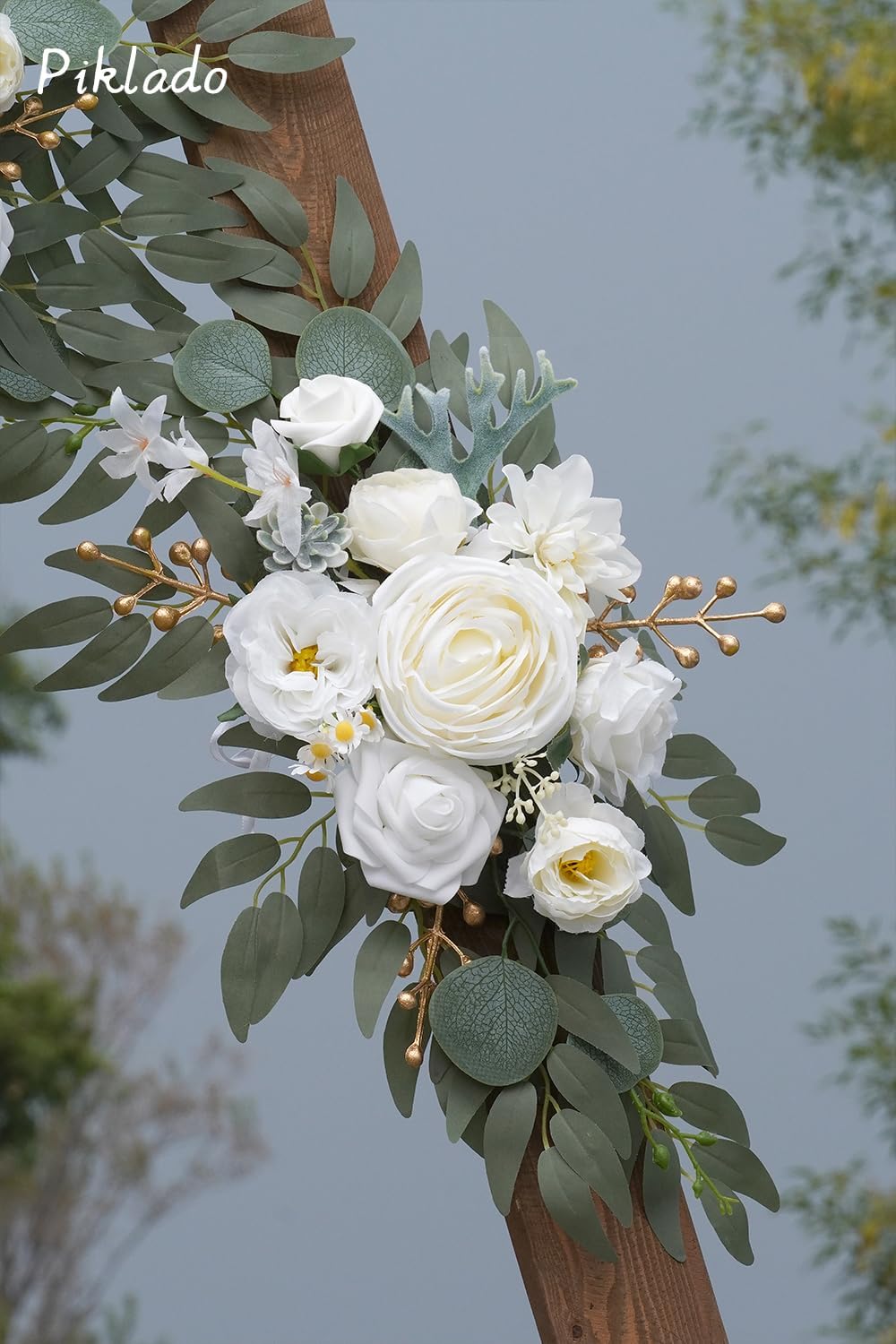 Faux Arch Flower Swag Set of 2 for Wedding Welcome Signs Floral Swag Wedding Reception Ceremony Signs Decor (White) - Image 7