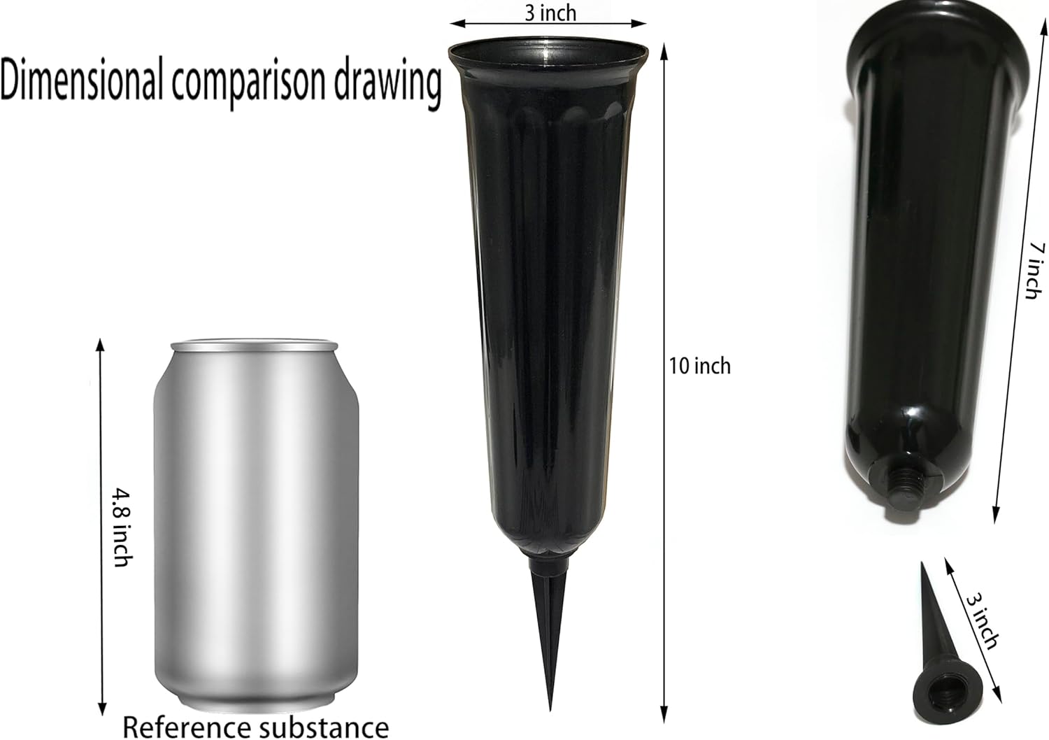 Memorial Floral Vases, Cemetery Vase, Headstones Flower Holder, Grave Cone Vase, Flower Pots for Outdoor Plants, Decorative Plastic Containers (Set of 6, Black) - Image 2