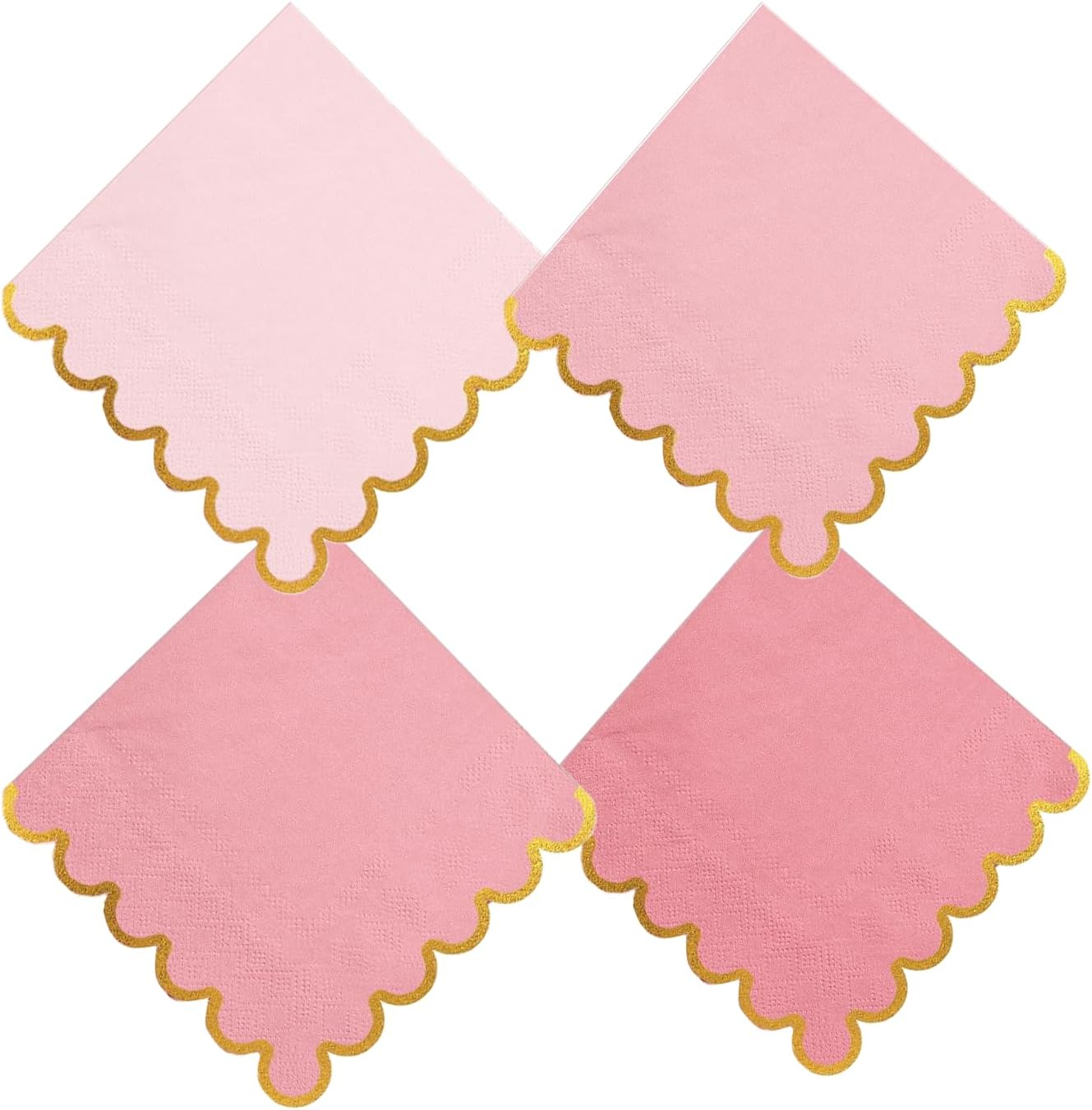100 pack Pink Mix Cocktail Napkins with Gold Foil Accents Scalloped Edges 5 x 5 inch Beverage Disposable Napkin Party Decoration Wedding Bridal and Baby Shower Dinner Lunch Supplies - Image 1