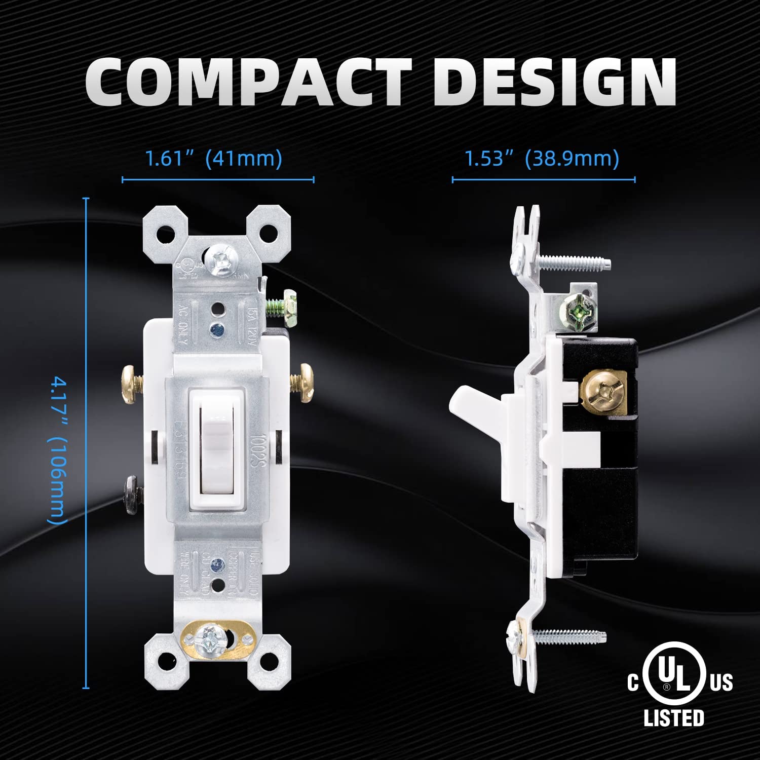 3 Way Toggle Light Switch, 15 Amp, 120 V, Toggle Framed AC Quiet Switch, in Wall On/Off Switch Replacement, Self-Grounding, Residential and Commercial Grade, UL Listed (5 Pack, Glossy White) - Image 6