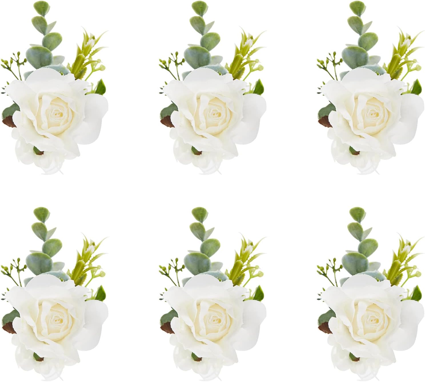 White Ivory Rose Wrist Corsage, Set of 6, Wedding Bridal Flower Corsage Hand Decor for Prom Party Homecoming, Wristband Flowers Bride, Bridesmaid, Girl - Image 1