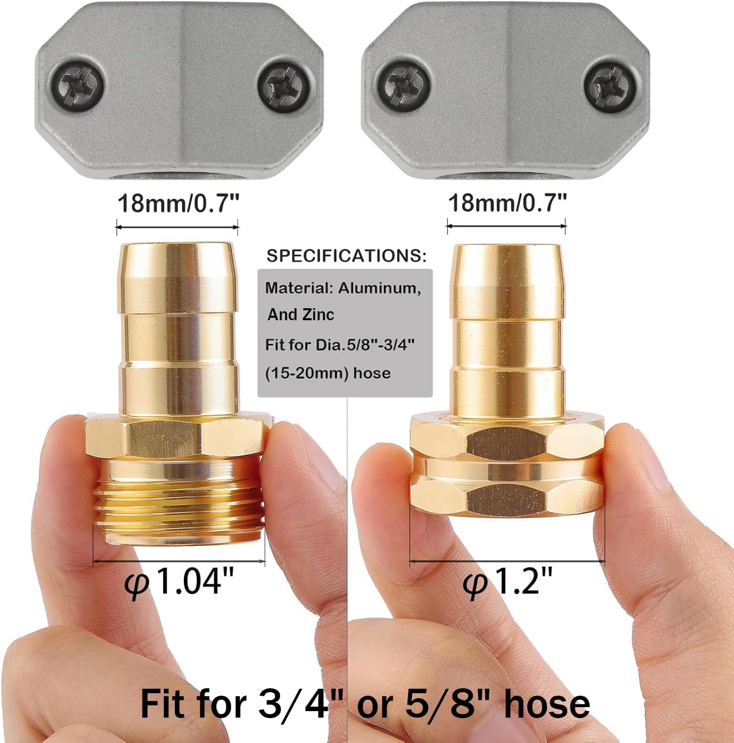 Garden Hose Repair Kits, 3 Sets Aluminum Alloy Water Hose Connector, Fit 3/4