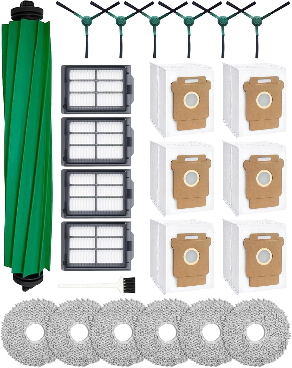 24 Pcs Accessories Kit for iRobot Roomba Plus 405 Combo/505 Combo/507 Combo Robot Vacuum Cleaner: 1 Main Brush, 6 Dust Bags, 6 Mop Pads, 4 Filters, 6 Side Brushes and 1Cleaning Brush(400/500 Series) - Image 1