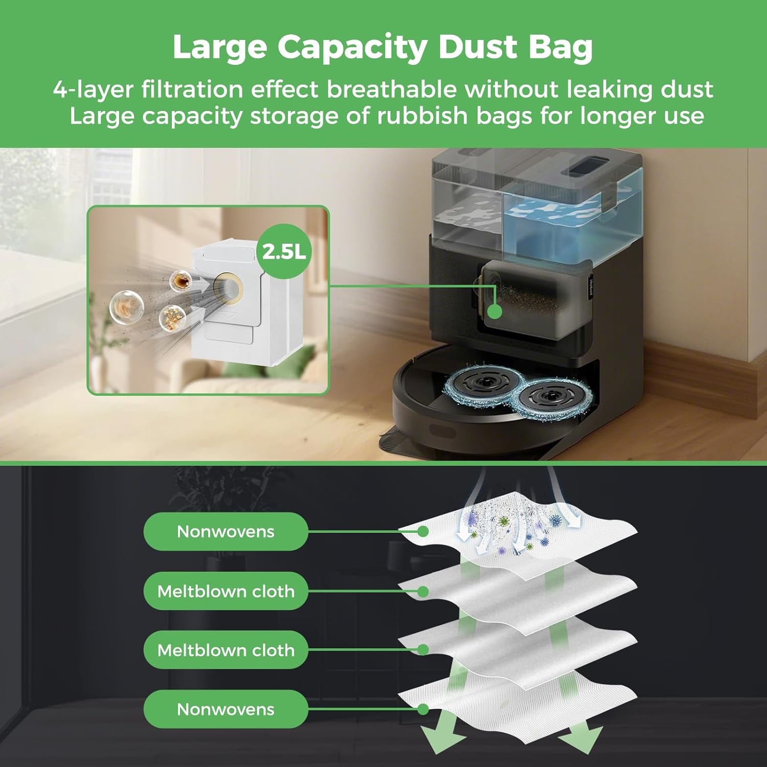 28PCS Accessories for iRobot Roomba Plus 405/505/507 Combo Robot Vacuum Cleaner, Parts Contents 2 Roller Brushes, 6 Side Brushes, 6 Dust Bags, 4 HEPA Filters, 8 Mop Pads, 1 Cleaning Brush - Image 5