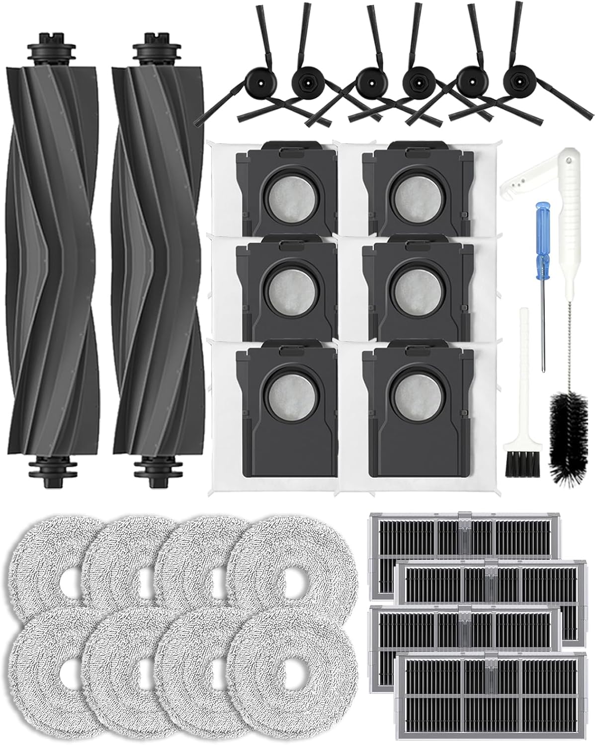 Accessories Replacement Part for Dreame X40 ultra/ L40 ultra /X40 master/Mova P50 Pro Ultra/Mova P10 Pro Ultra Robot Vacuum Cleaner, 2 Main Brush, 4 Carbon HEPA Filters,6 Side Brushes- 29 pcs - Image 1