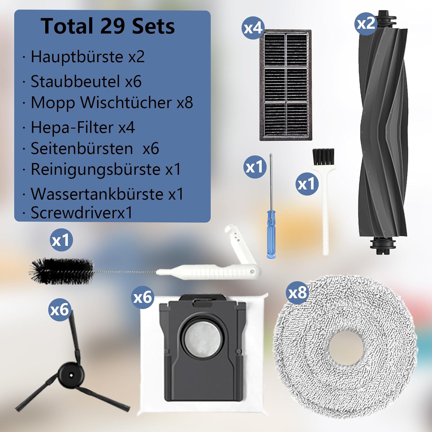 Accessories Replacement Part for Dreame X40 ultra/ L40 ultra /X40 master/Mova P50 Pro Ultra/Mova P10 Pro Ultra Robot Vacuum Cleaner, 2 Main Brush, 4 Carbon HEPA Filters,6 Side Brushes- 29 pcs - Image 7
