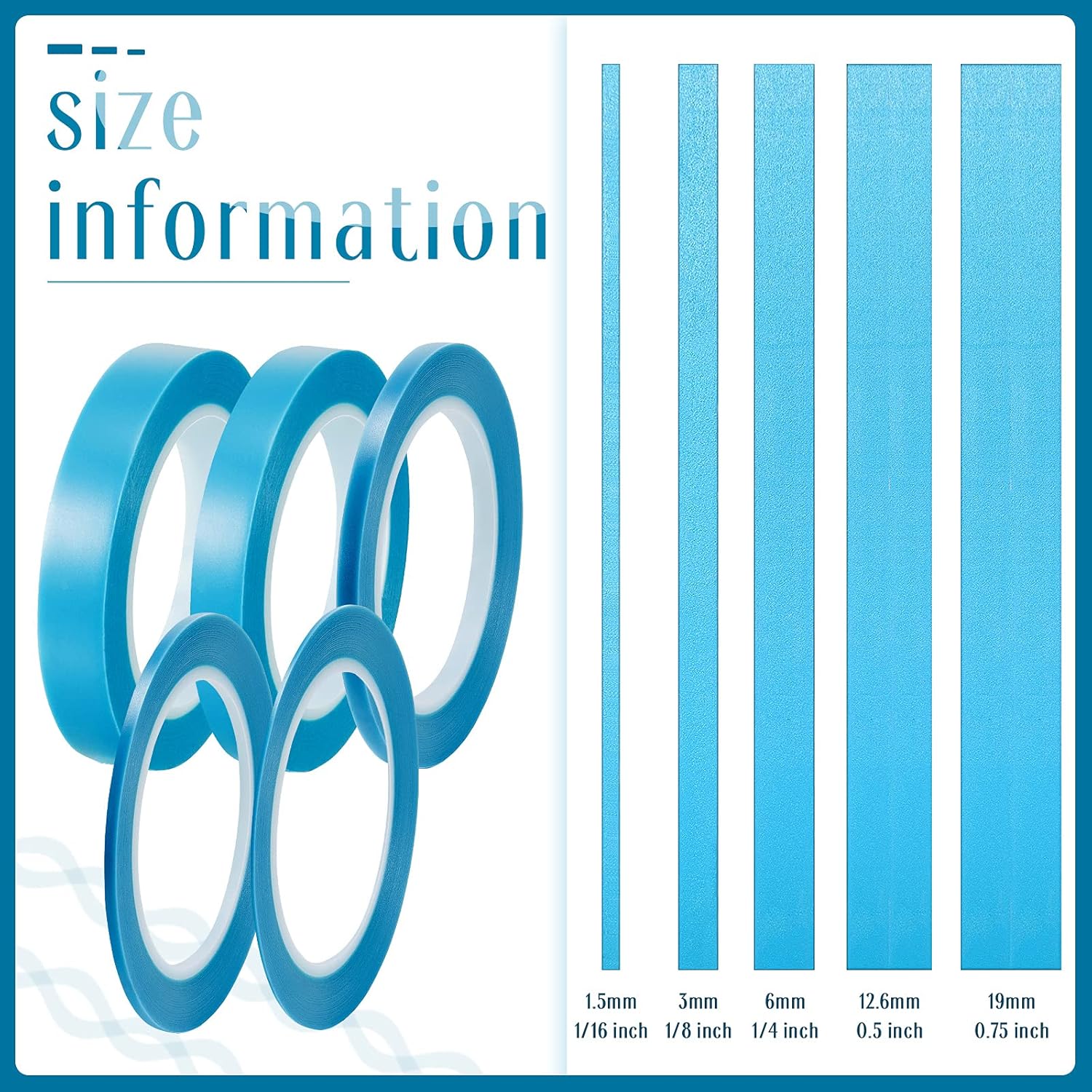 5 Rolls of Vinyl Tape Masking Tape Automotive Car Auto Paint for Curves, High Temperature Vinyl Low Tack(1/16 Inch, 1/8 Inch, 1/4 Inch, 1/2 Inch, 3/4 Inch, Blue) - Image 2