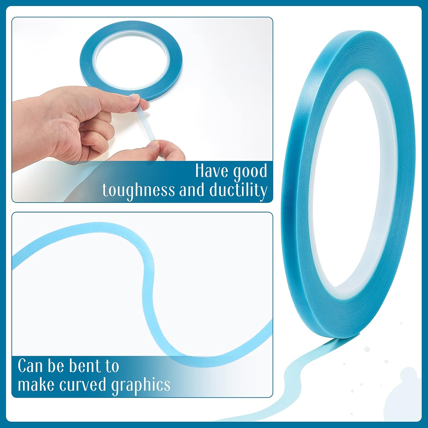 5 Rolls of Vinyl Tape Masking Tape Automotive Car Auto Paint for Curves, High Temperature Vinyl Low Tack(1/16 Inch, 1/8 Inch, 1/4 Inch, 1/2 Inch, 3/4 Inch, Blue) - Image 3