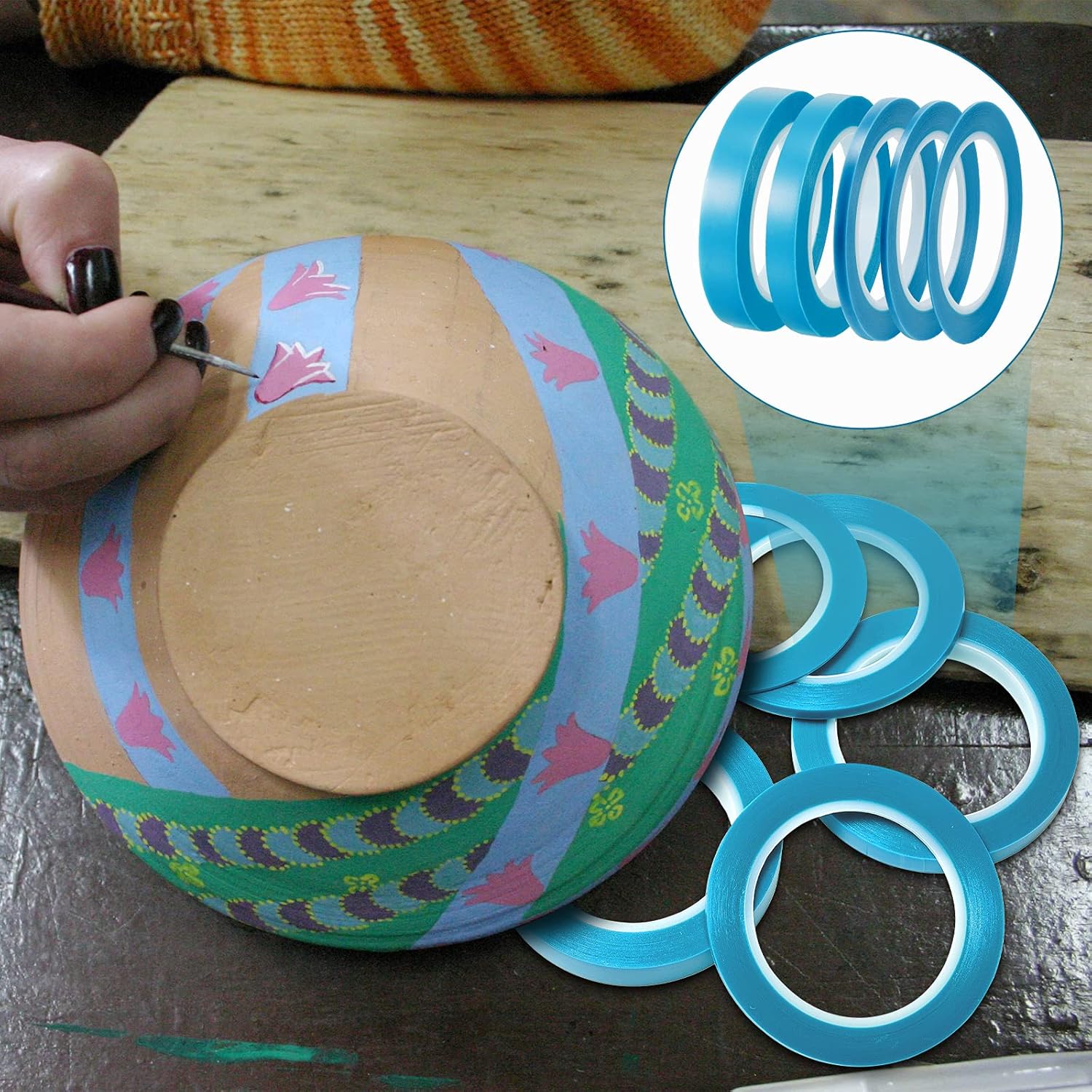 5 Rolls of Vinyl Tape Masking Tape Automotive Car Auto Paint for Curves, High Temperature Vinyl Low Tack(1/16 Inch, 1/8 Inch, 1/4 Inch, 1/2 Inch, 3/4 Inch, Blue) - Image 7