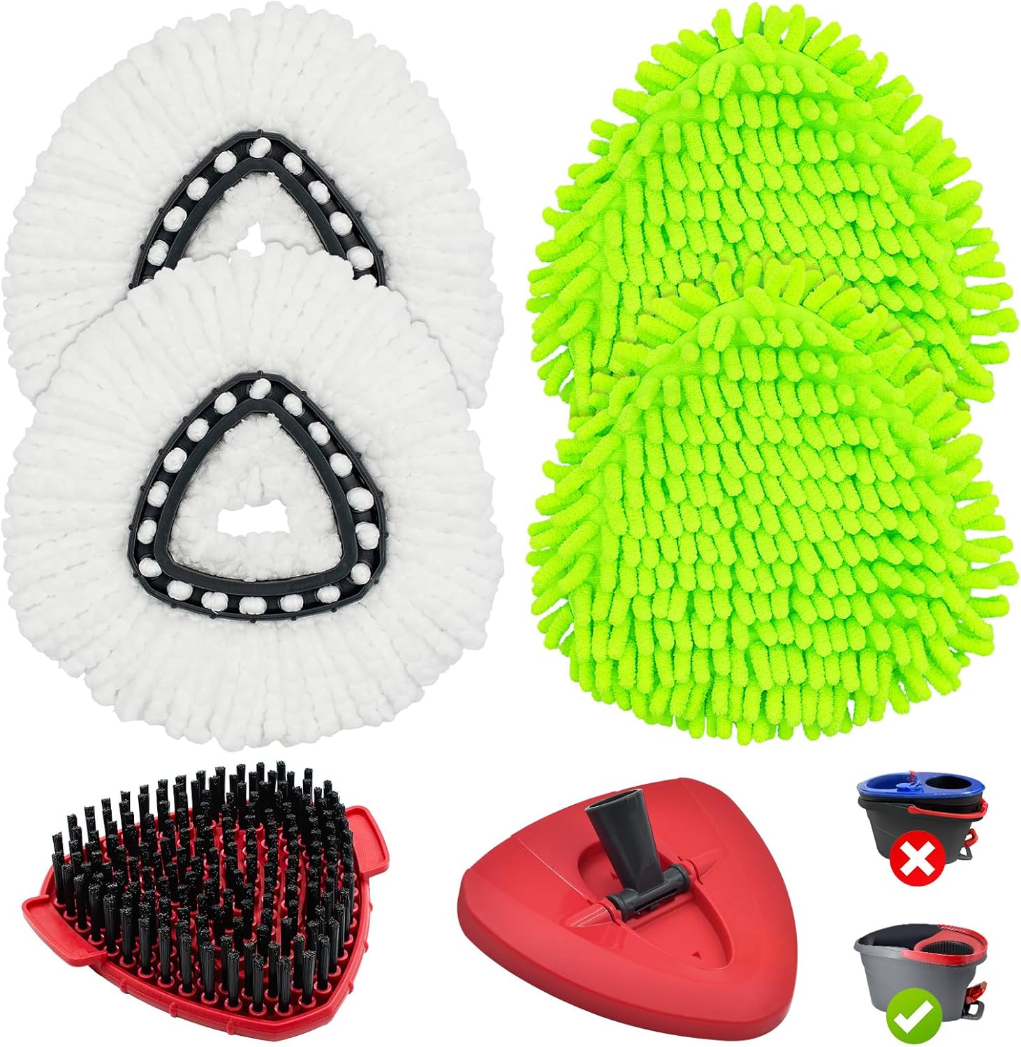 Mop Head Replacement for O Cedar, Spin Mop Replacement Head for Ocedar Easywring 1 Tank System, Mop Heads Includeds 4 Mop Replacement Heads, 1 Spin Scrub Brush & 1 Base - Image 1