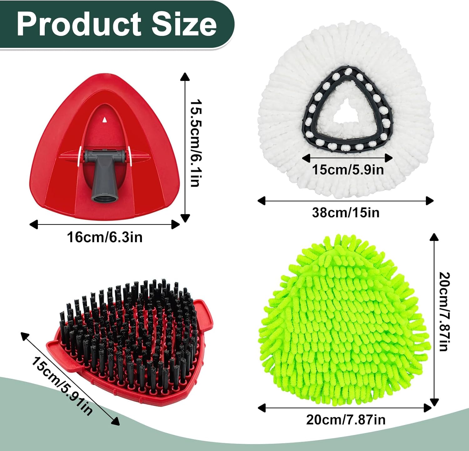 Mop Head Replacement for O Cedar, Spin Mop Replacement Head for Ocedar Easywring 1 Tank System, Mop Heads Includeds 4 Mop Replacement Heads, 1 Spin Scrub Brush & 1 Base - Image 3