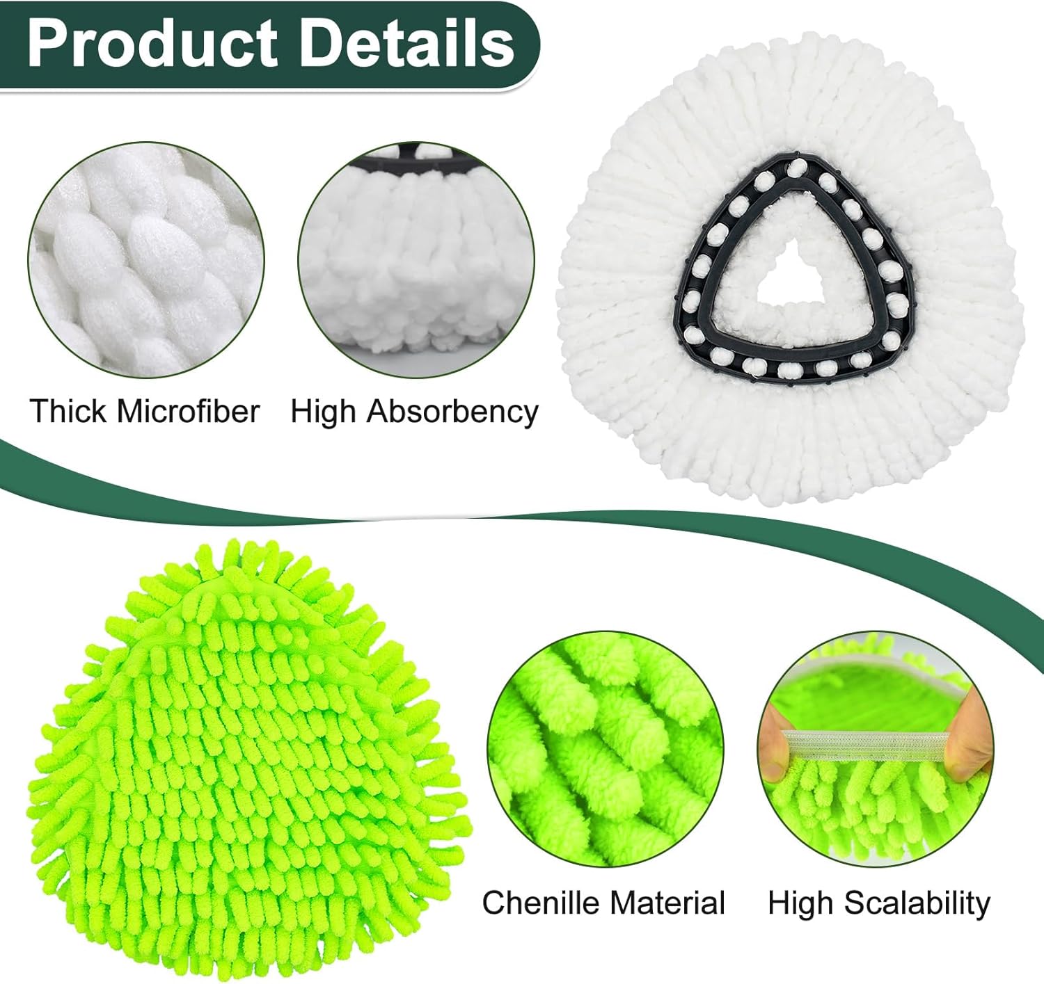 Mop Head Replacement for O Cedar, Spin Mop Replacement Head for Ocedar Easywring 1 Tank System, Mop Heads Includeds 4 Mop Replacement Heads, 1 Spin Scrub Brush & 1 Base - Image 4