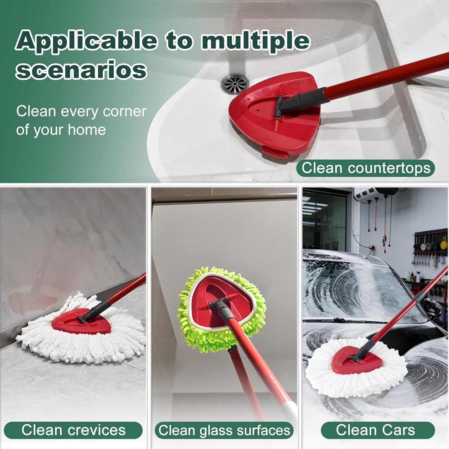 Mop Head Replacement for O Cedar, Spin Mop Replacement Head for Ocedar Easywring 1 Tank System, Mop Heads Includeds 4 Mop Replacement Heads, 1 Spin Scrub Brush & 1 Base - Image 6