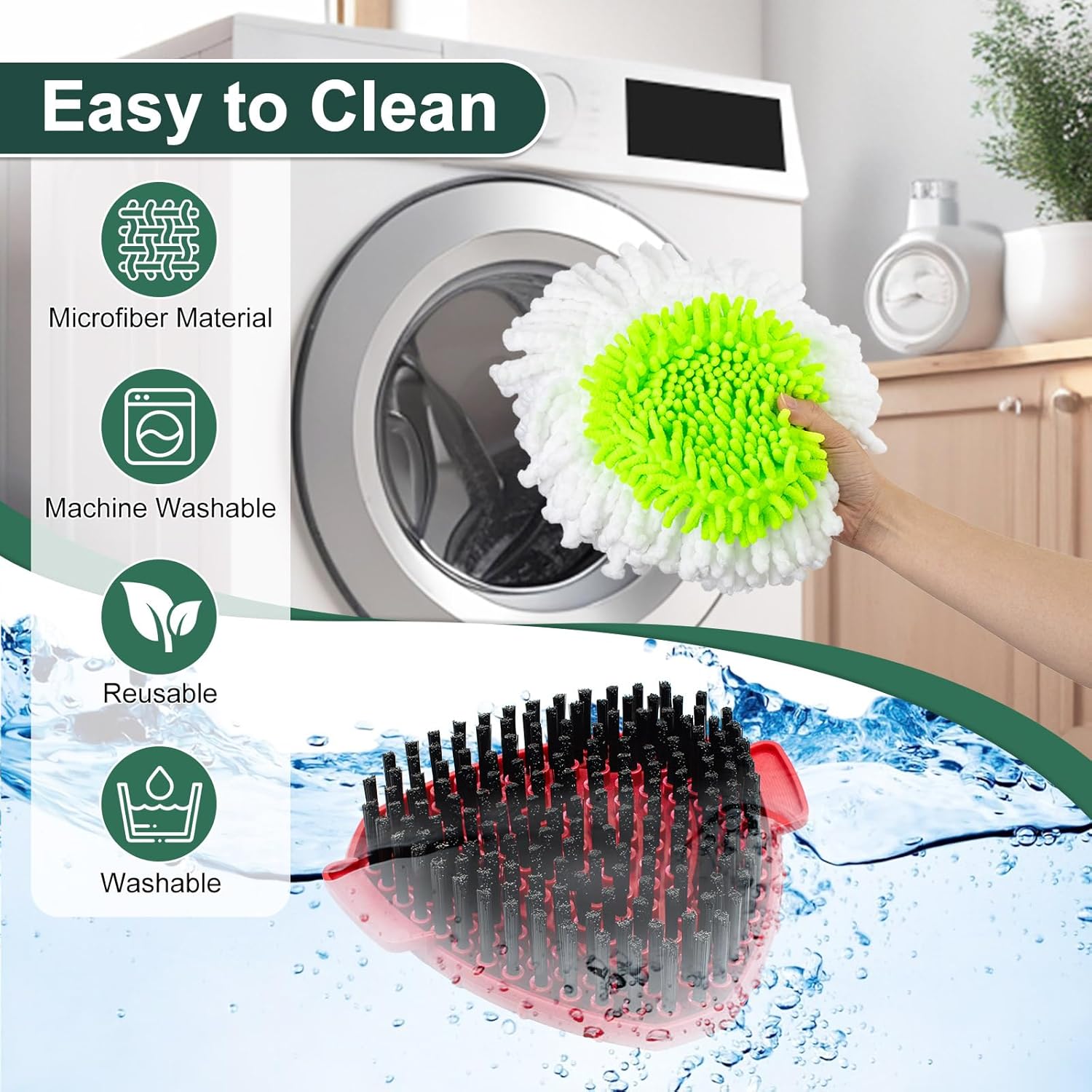 Mop Head Replacement for O Cedar, Spin Mop Replacement Head for Ocedar Easywring 1 Tank System, Mop Heads Includeds 4 Mop Replacement Heads, 1 Spin Scrub Brush & 1 Base - Image 8