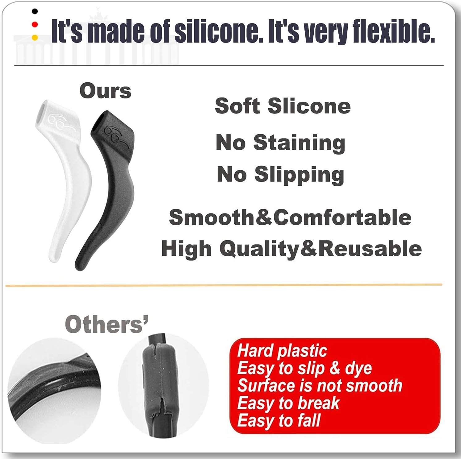 Eyeglass Ear Grips - 21 Pairs Glasses Anti-Slip, Comfortable Silicone Elastic Eyeglasses Temple Tips Sleeve Retainer, Prevent Eyewear Sunglasses Spectacles Glasses Slipping (Black-2) - Image 5
