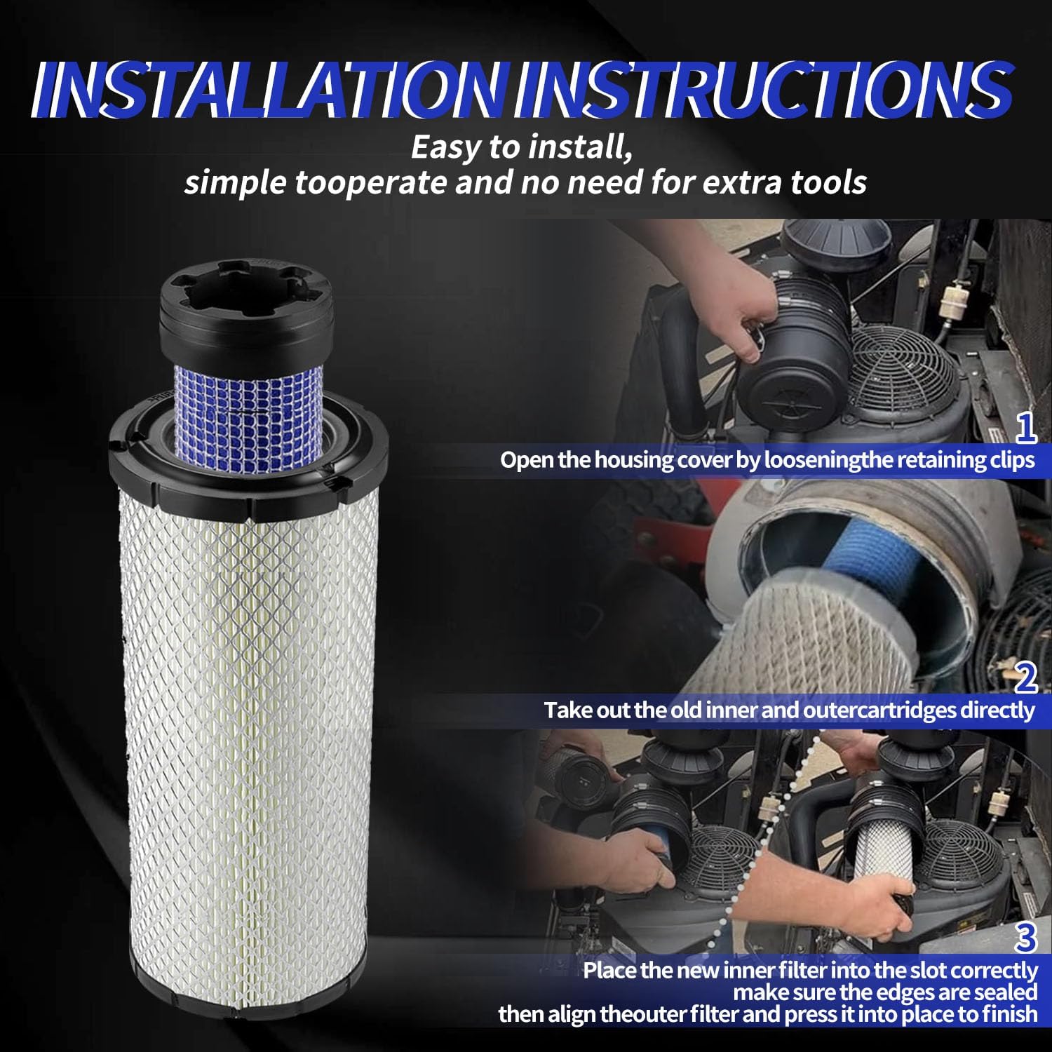 For Kawasaki 11013-7044 & 11013-7045 Inner & Outer Air Filter Cleaners Combo OEM for Donaldson Kohler 25-083-01-S P821575 & P822858 - Image 4