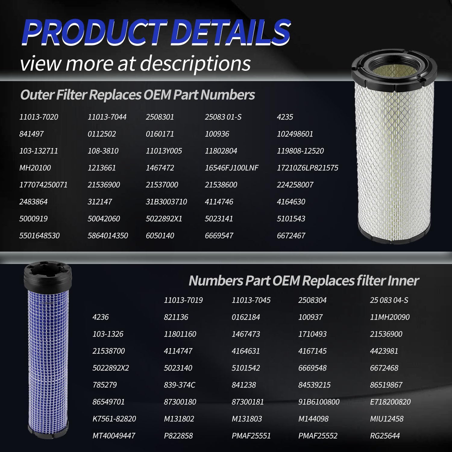 For Kawasaki 11013-7044 & 11013-7045 Inner & Outer Air Filter Cleaners Combo OEM for Donaldson Kohler 25-083-01-S P821575 & P822858 - Image 5