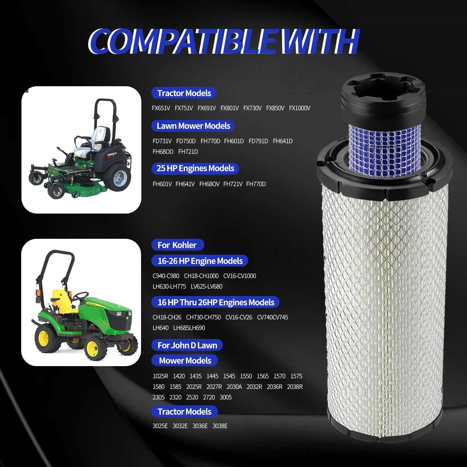 For Kawasaki 11013-7044 & 11013-7045 Inner & Outer Air Filter Cleaners Combo OEM for Donaldson Kohler 25-083-01-S P821575 & P822858 - Image 7