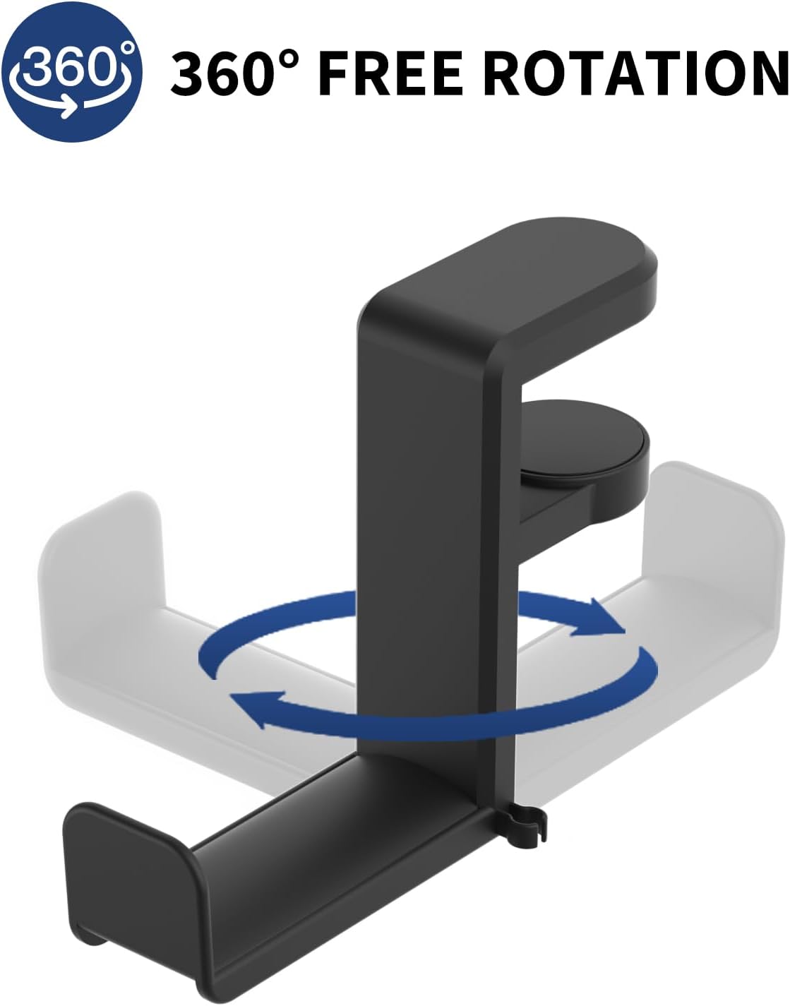 Headphone Hook - Under Desk Headphone Holder with 360-Degree Adjustable Rotation, Black - Image 2