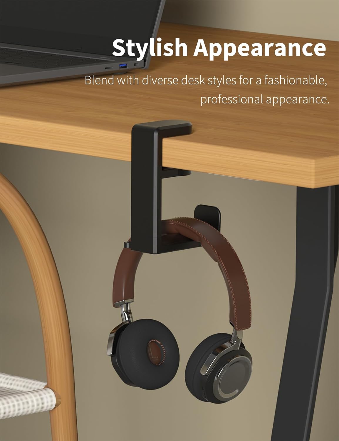 Headphone Hook - Under Desk Headphone Holder with 360-Degree Adjustable Rotation, Black - Image 4