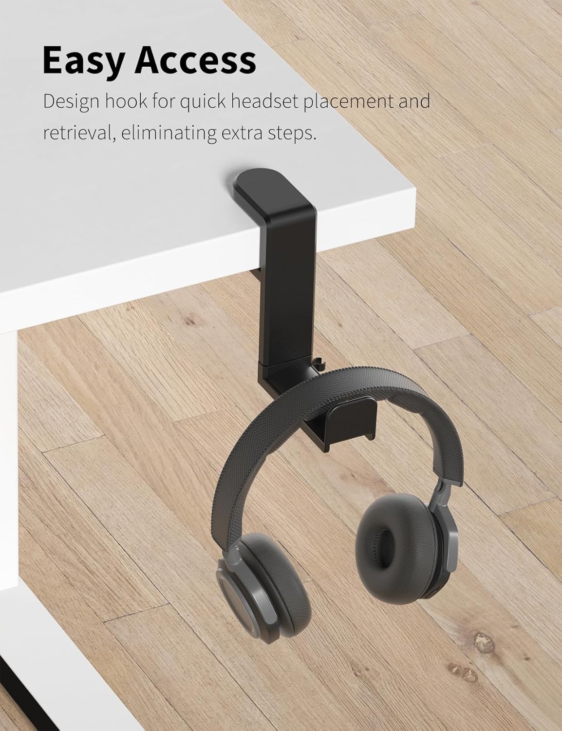 Headphone Hook - Under Desk Headphone Holder with 360-Degree Adjustable Rotation, Black - Image 6
