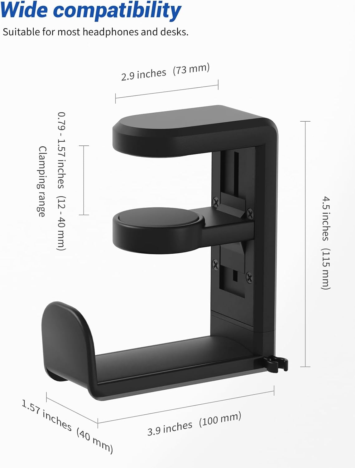 Headphone Hook - Under Desk Headphone Holder with 360-Degree Adjustable Rotation, Black - Image 7