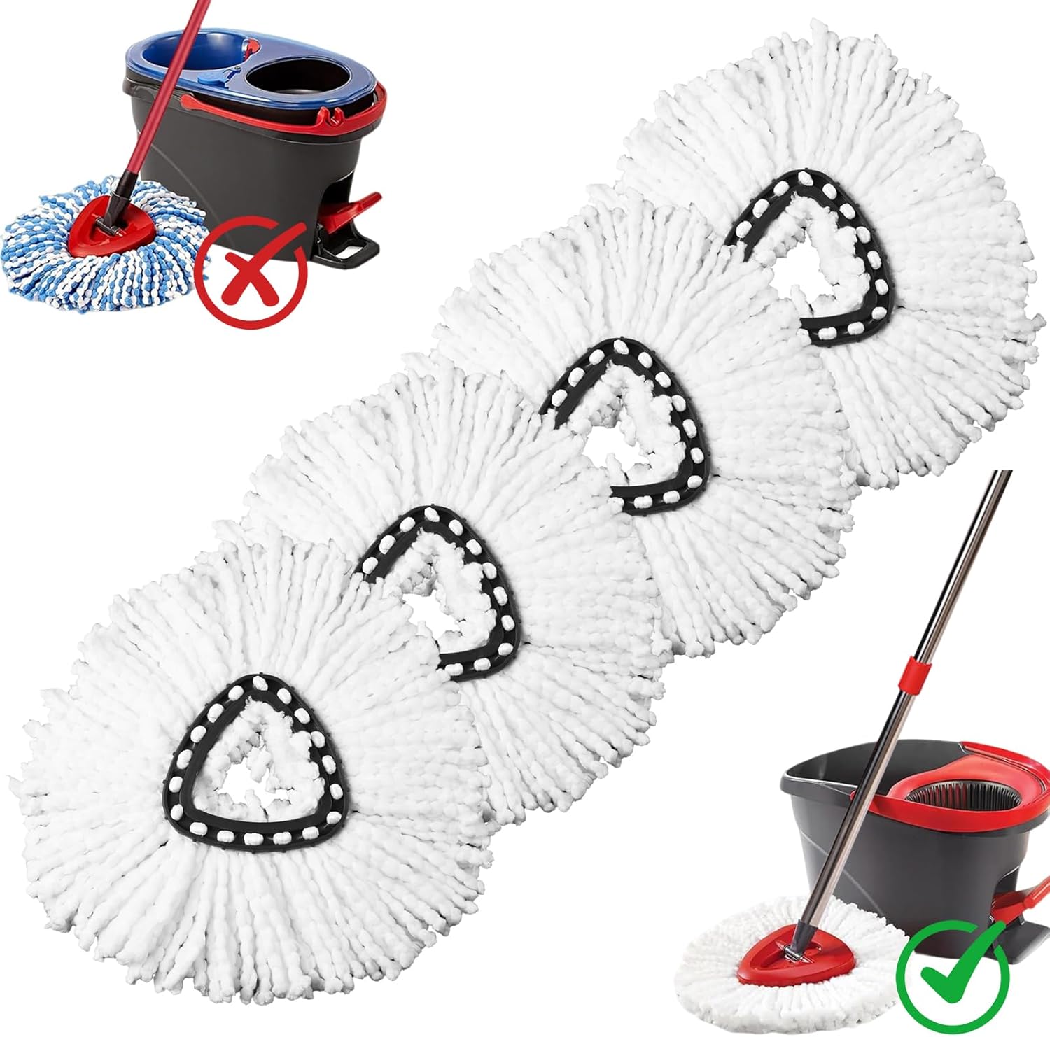 4 Pack Mop Heads Replacements, Compatible with O Cedar Easywring 1-Tank System Easy Wrin Spin Mops, Triangle Swivel Microfiber Mops, Washable & Easy to Replace - Image 1