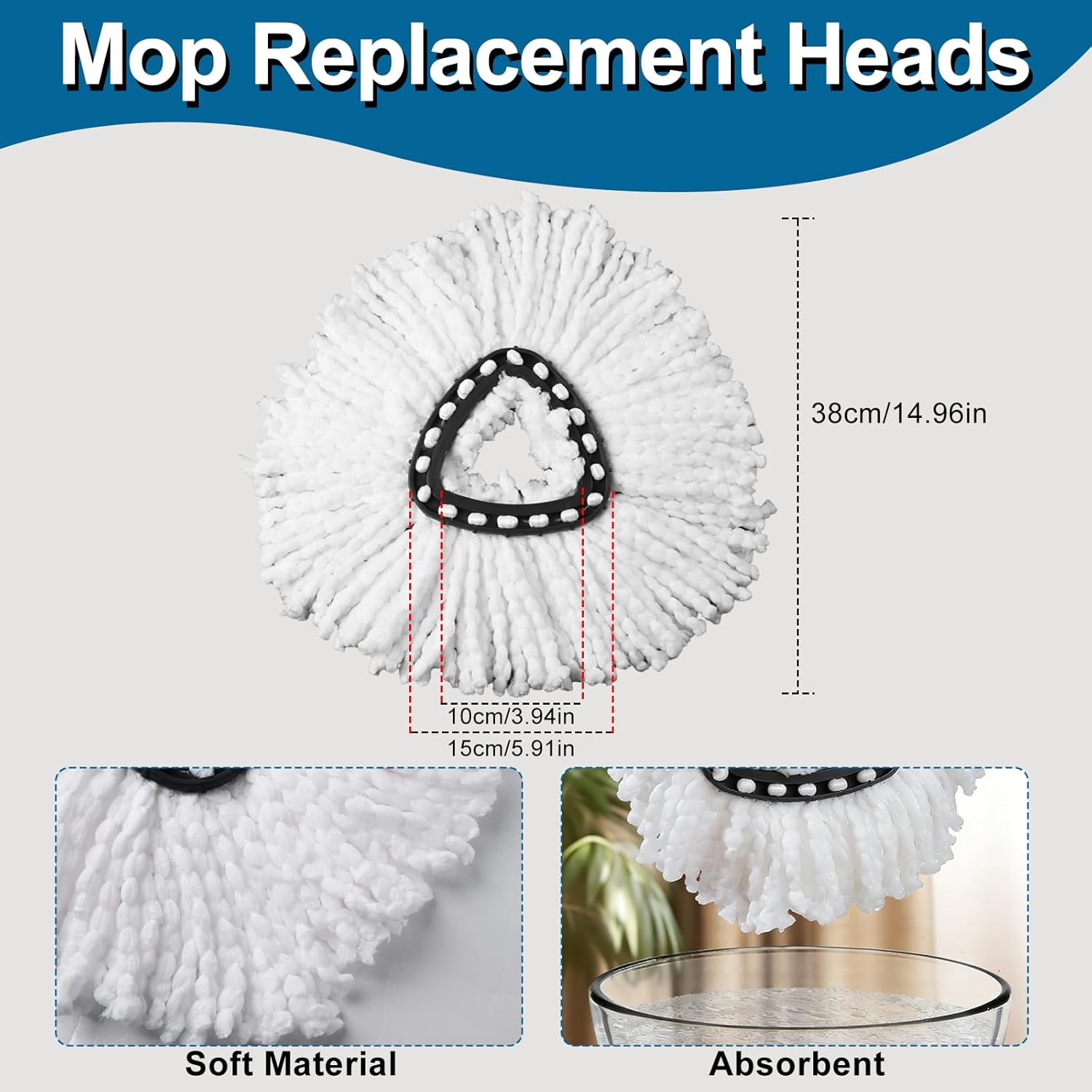 4 Pack Mop Heads Replacements, Compatible with O Cedar Easywring 1-Tank System Easy Wrin Spin Mops, Triangle Swivel Microfiber Mops, Washable & Easy to Replace - Image 2