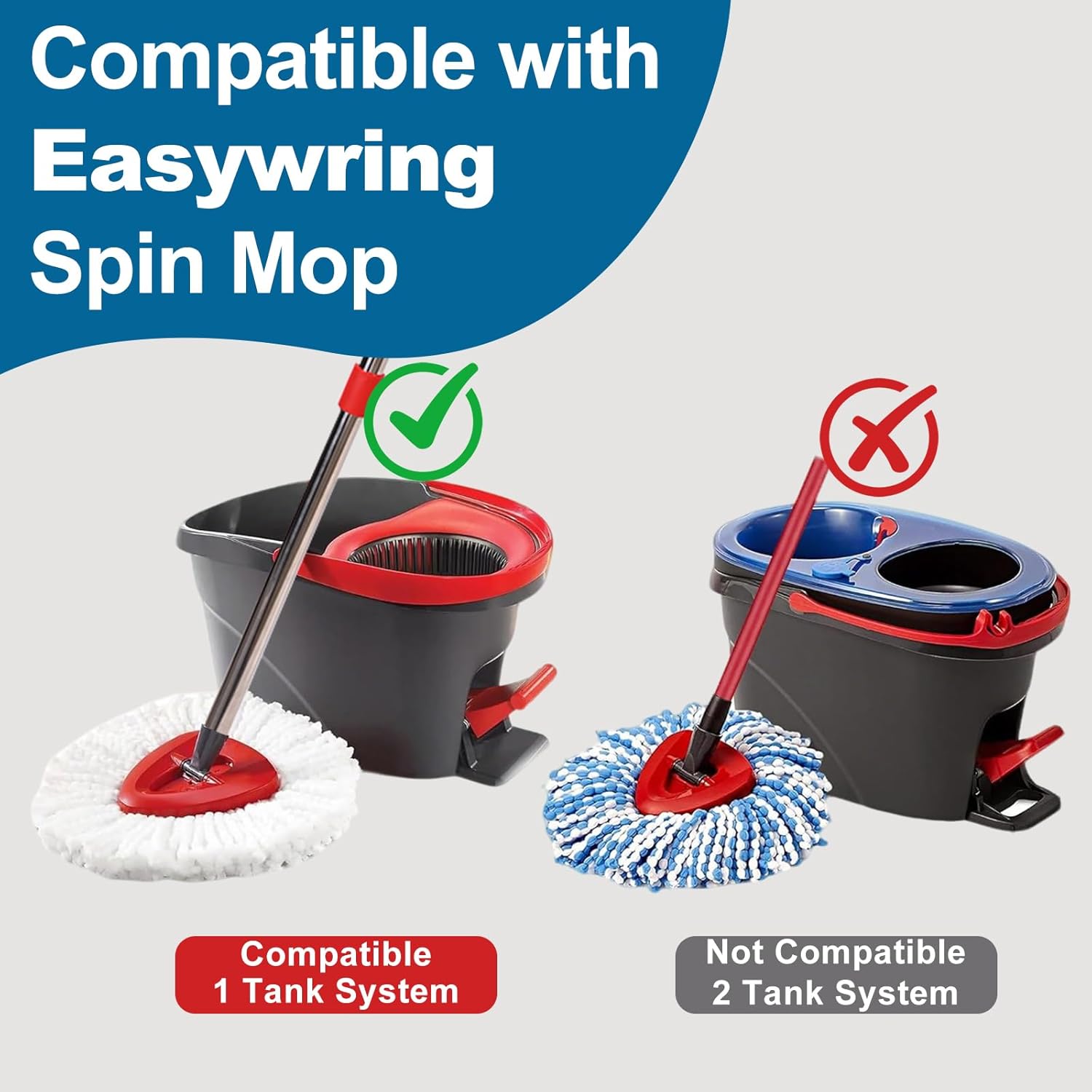 4 Pack Mop Heads Replacements, Compatible with O Cedar Easywring 1-Tank System Easy Wrin Spin Mops, Triangle Swivel Microfiber Mops, Washable & Easy to Replace - Image 3