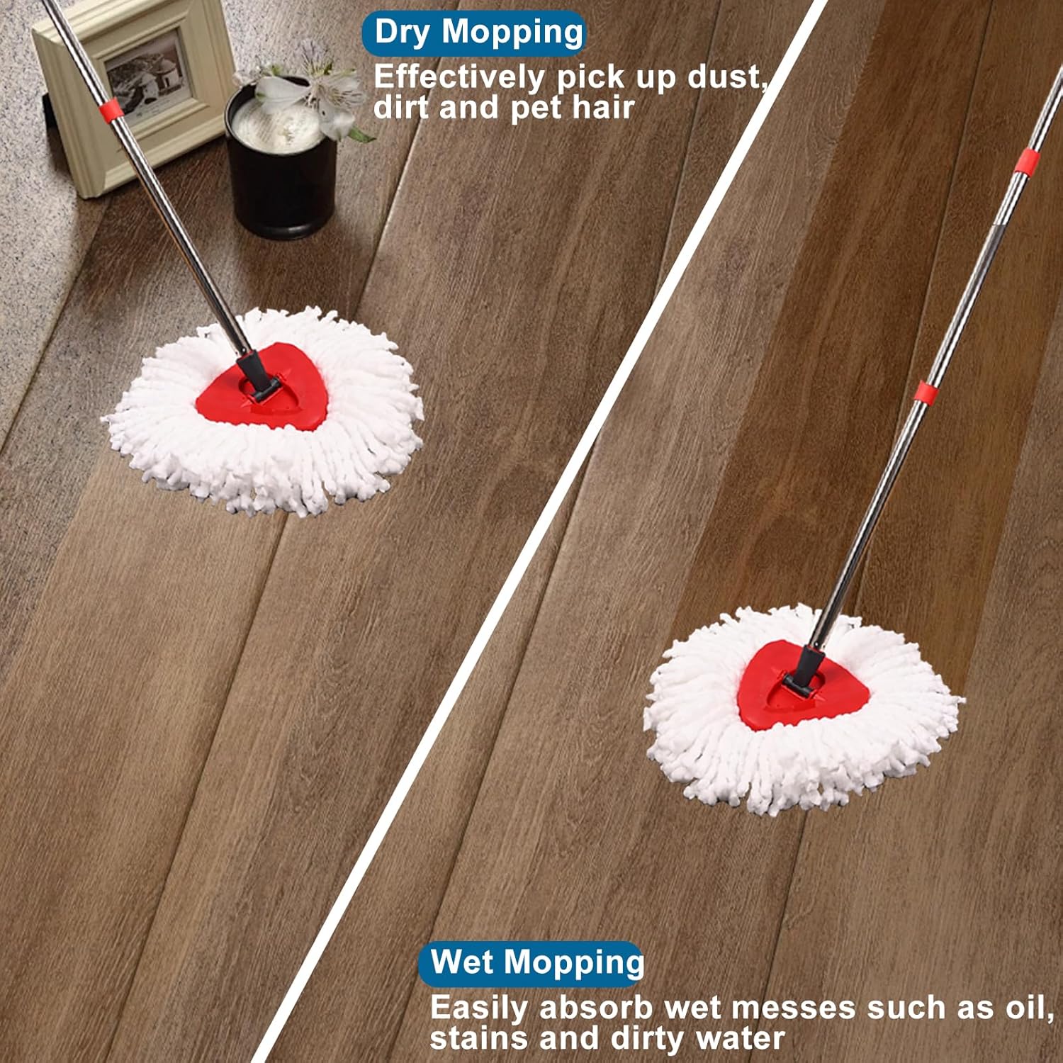 4 Pack Mop Heads Replacements, Compatible with O Cedar Easywring 1-Tank System Easy Wrin Spin Mops, Triangle Swivel Microfiber Mops, Washable & Easy to Replace - Image 6