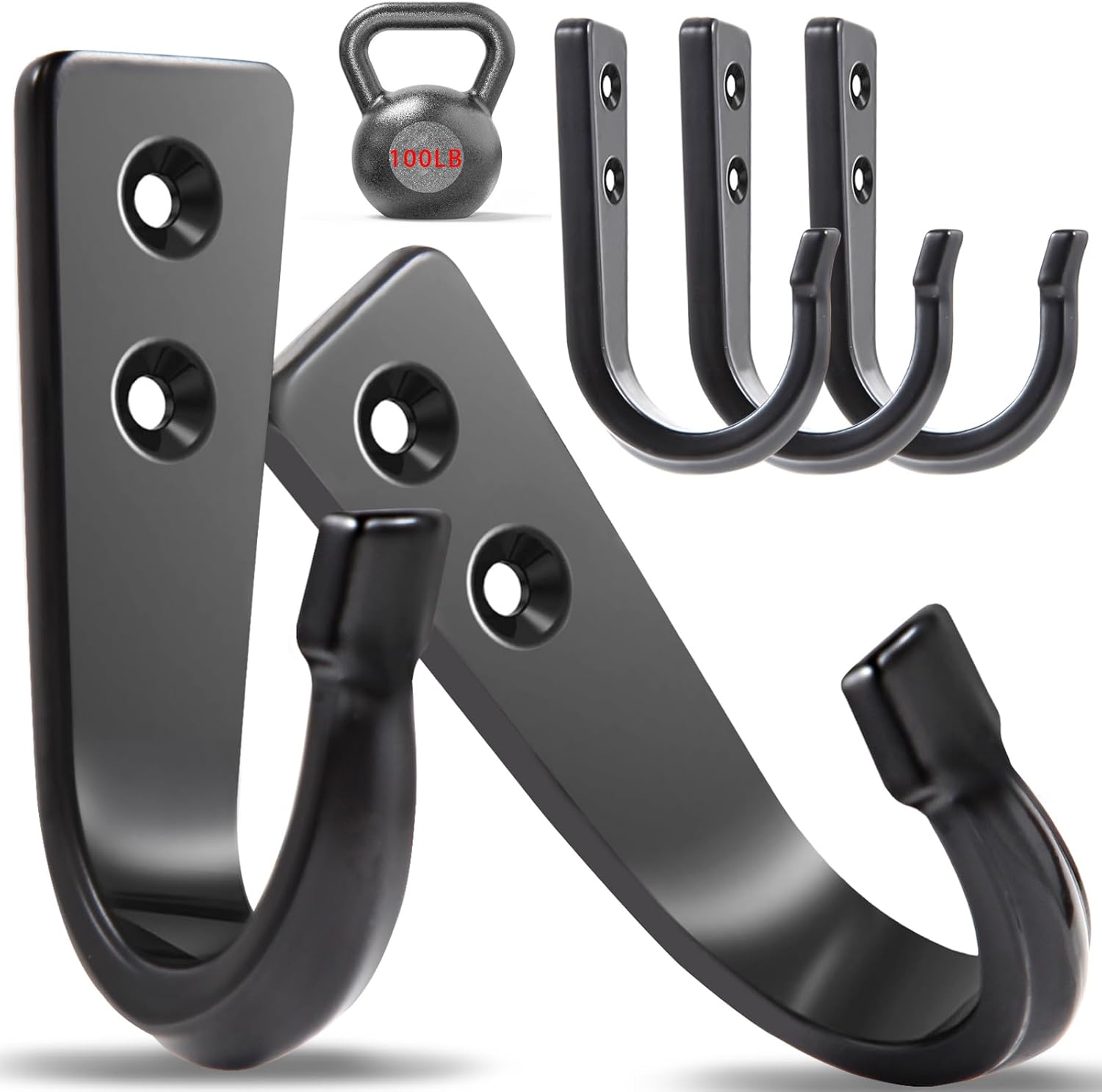 5 Large Size Heavy Duty Wall Hooks, Coat Hooks for Hanging Pans, Backpacks, Coats, Garage Items (Black) - Image 1