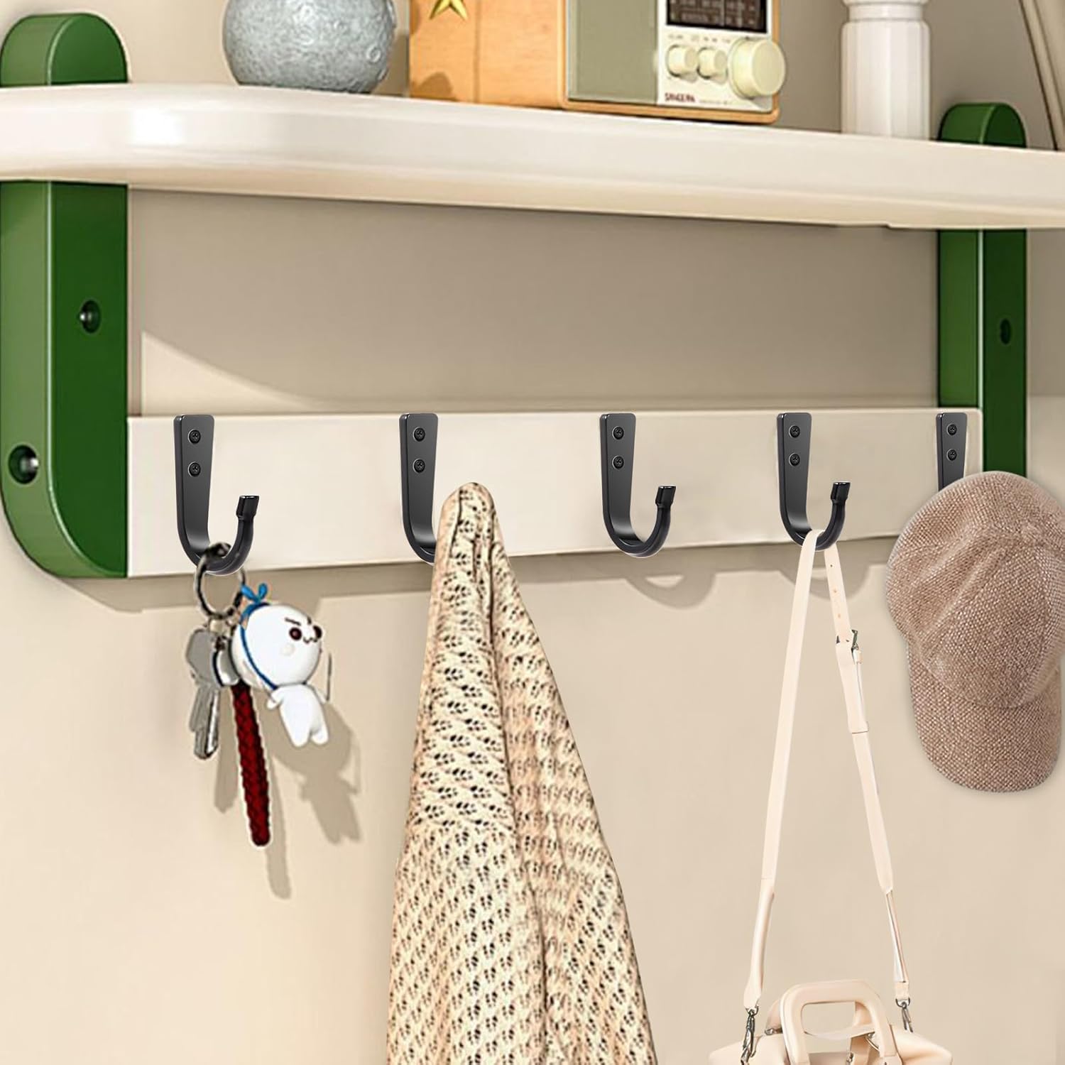 5 Large Size Heavy Duty Wall Hooks, Coat Hooks for Hanging Pans, Backpacks, Coats, Garage Items (Black) - Image 6