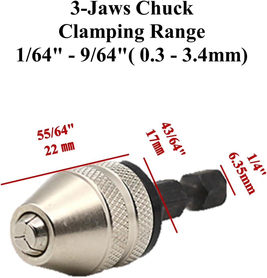 Drill Bit Adapter with 1/4 Hex Shank - 3Pcs Small Drill Chuck Extension for Impact Driver (0.6-8mm,0.3-3.6mmX2) - Image 3