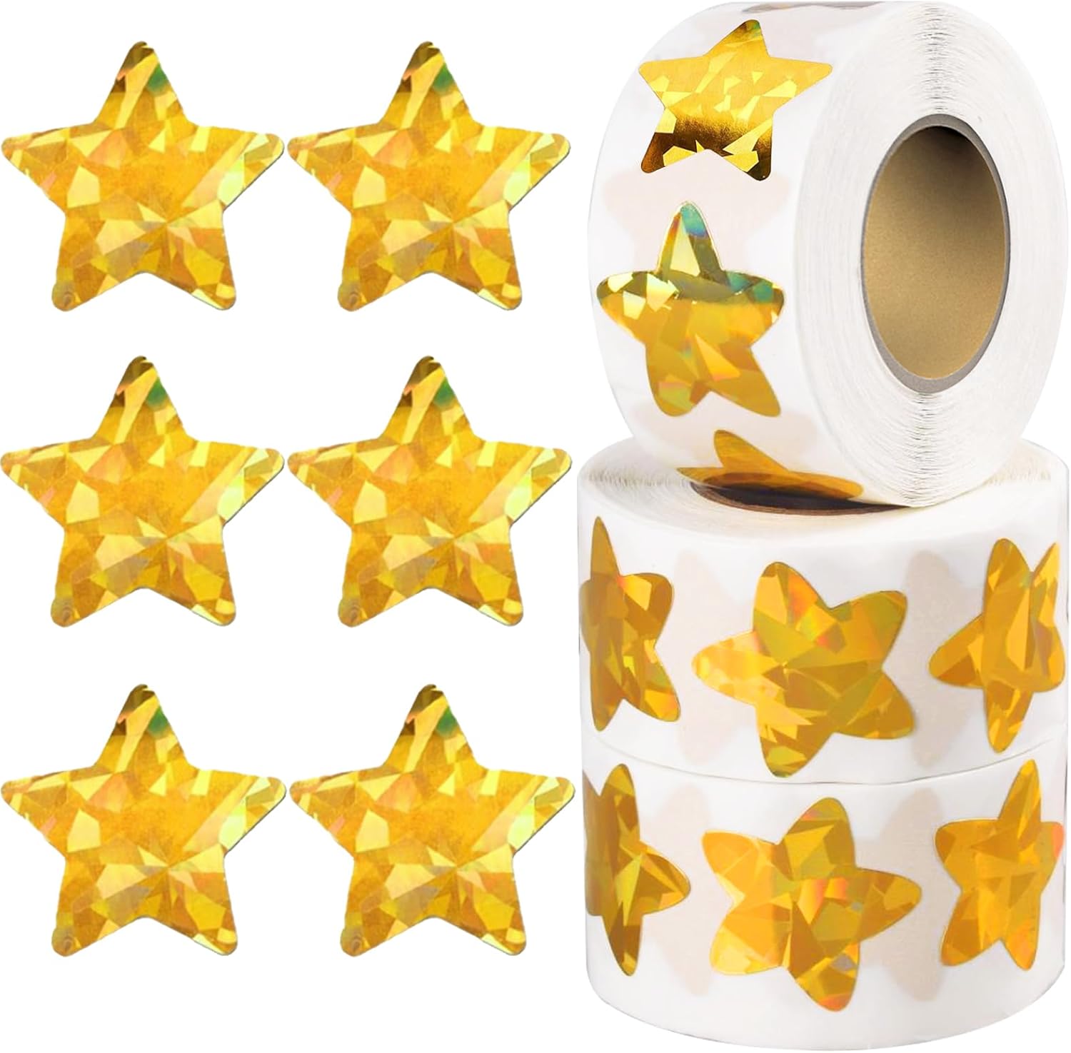 1500 PCS Holographic Gold Star Stickers for Kids Reward, Self Adhesive Sparkly Foil Star Stickers for Behavior Chart, Student Planner and School Classroom Teacher Supplies (1