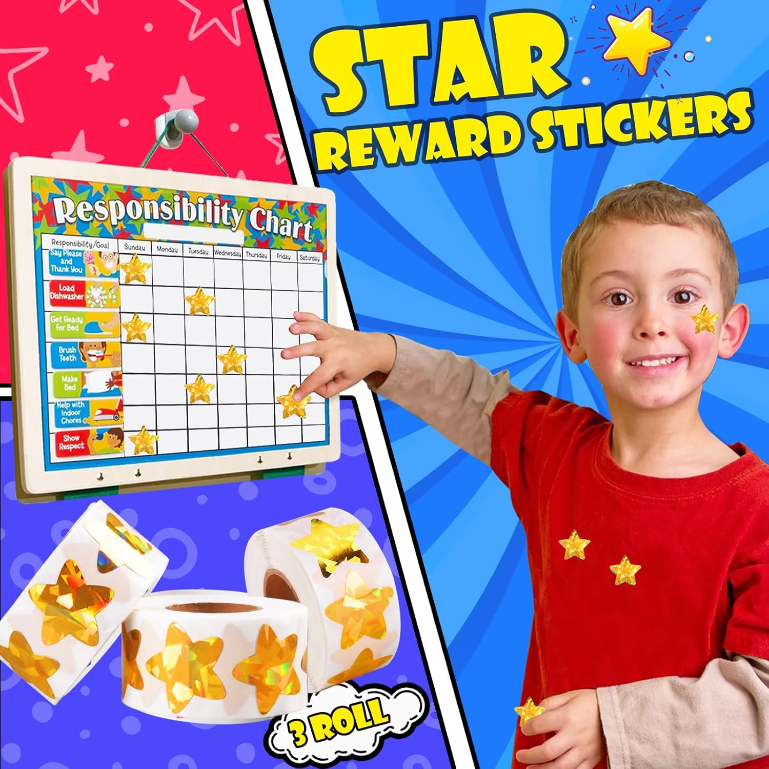 1500 PCS Holographic Gold Star Stickers for Kids Reward, Self Adhesive Sparkly Foil Star Stickers for Behavior Chart, Student Planner and School Classroom Teacher Supplies (1
