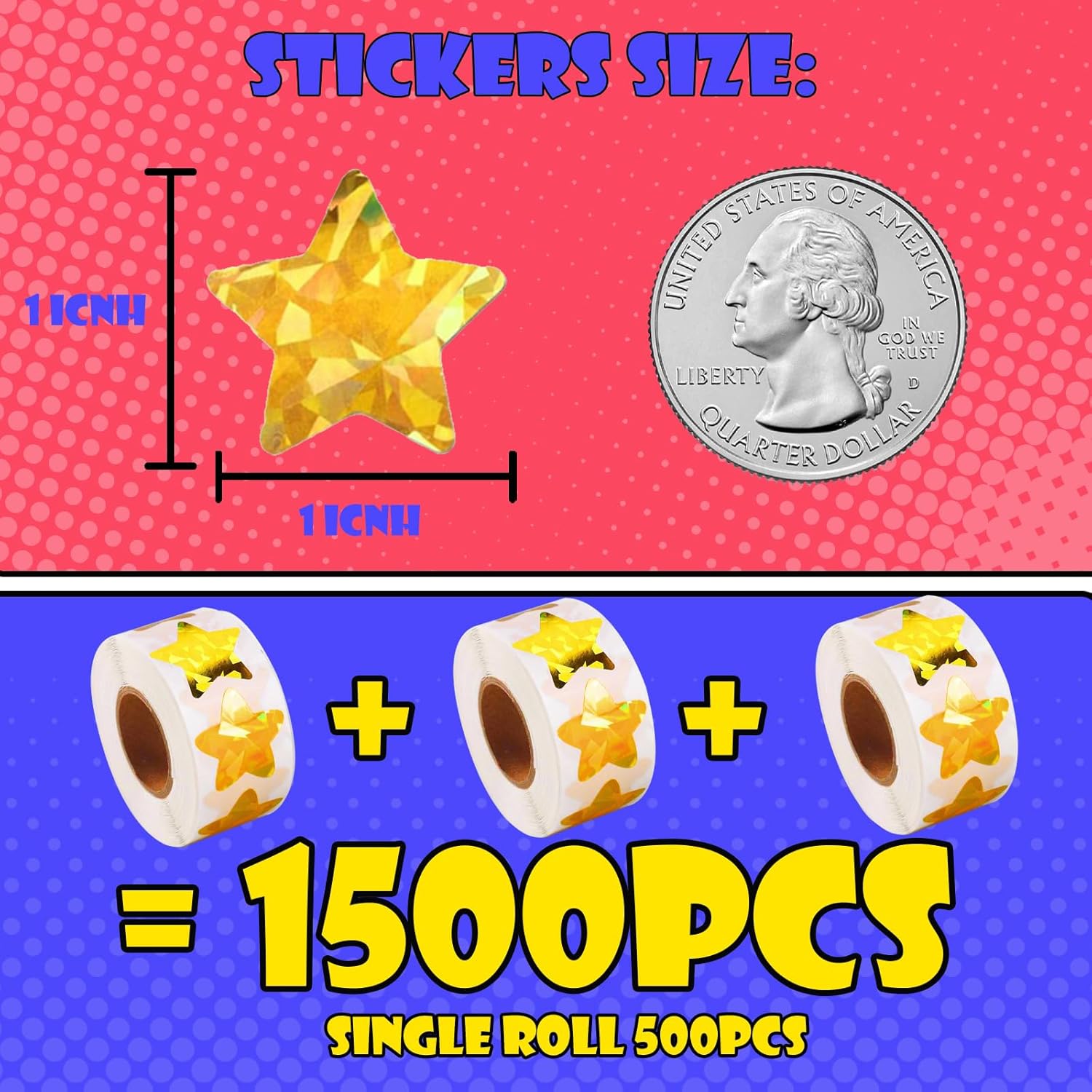 1500 PCS Holographic Gold Star Stickers for Kids Reward, Self Adhesive Sparkly Foil Star Stickers for Behavior Chart, Student Planner and School Classroom Teacher Supplies (1
