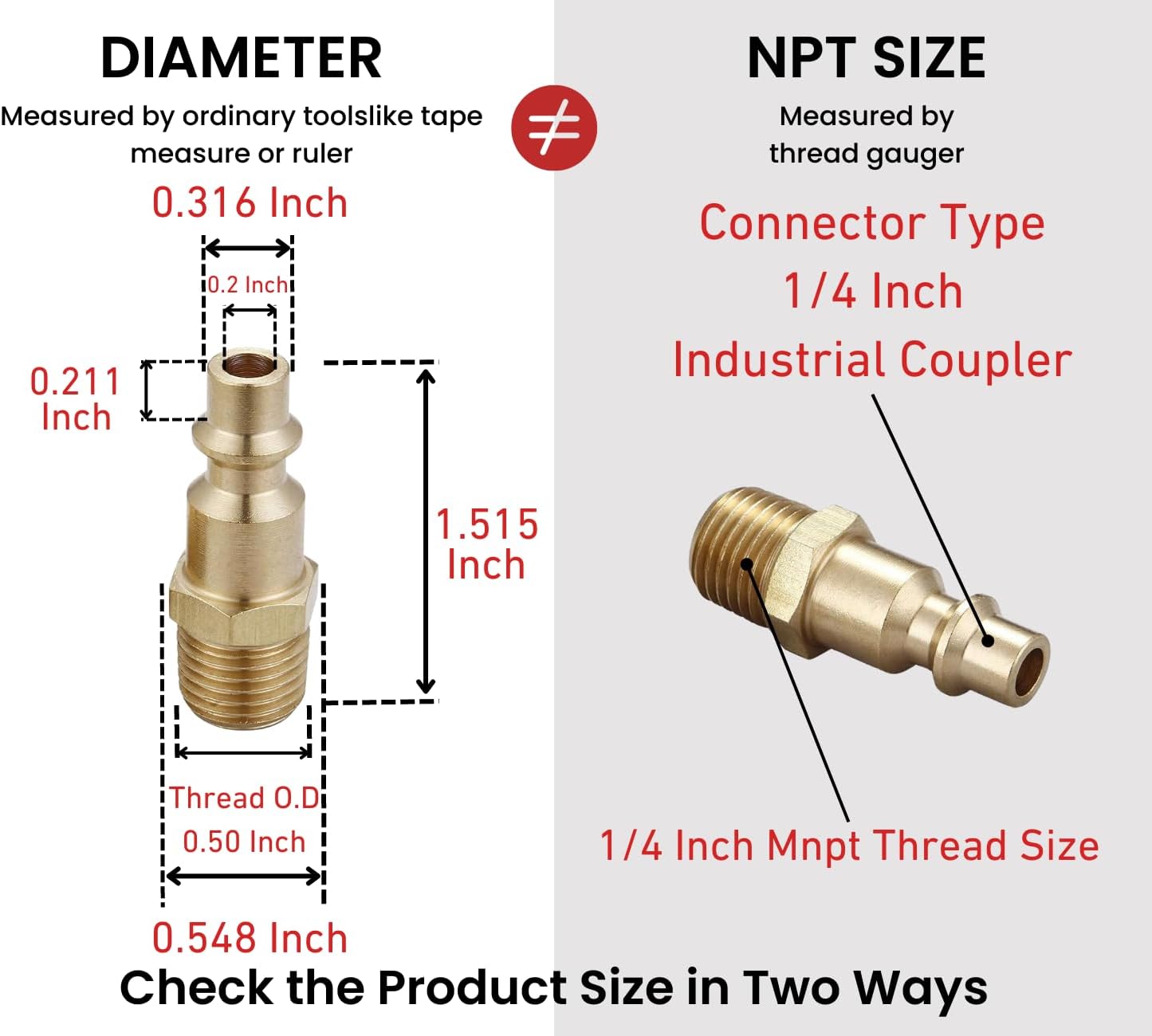 Brass 1/4-Inch NPT Male Industrial Air Hose Quick Connect Adapter, Air Coupler and Plug Kit, Air Compressor Fittings, 10pcs (Male NPT) - Image 2