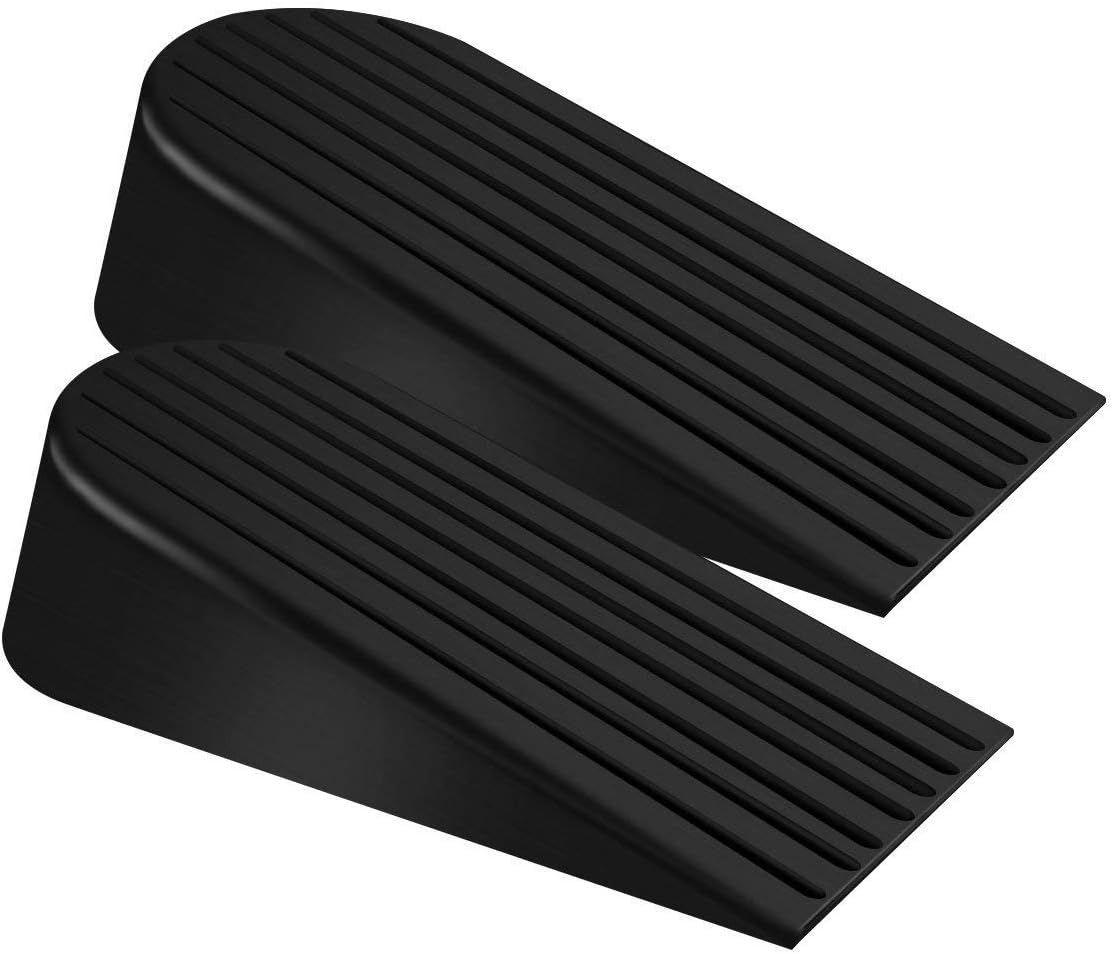 Big Door Stopper 2 Packs, Heavy Duty Wedge Rubber Door Stop Works on All Floor Surfaces, Non-Scratching Doorstops Special for Home Office School Heavy Door (Black, H1.9 x L6.3 x W2.7 Inches) - Image 1