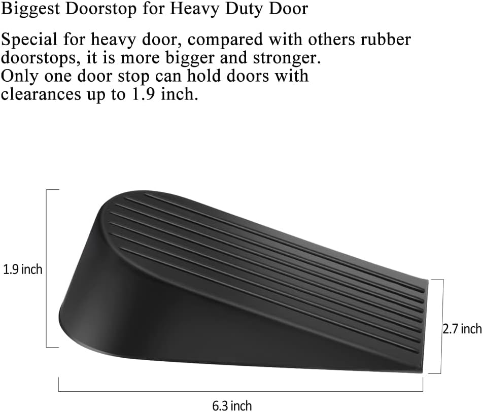 Big Door Stopper 2 Packs, Heavy Duty Wedge Rubber Door Stop Works on All Floor Surfaces, Non-Scratching Doorstops Special for Home Office School Heavy Door (Black, H1.9 x L6.3 x W2.7 Inches) - Image 2