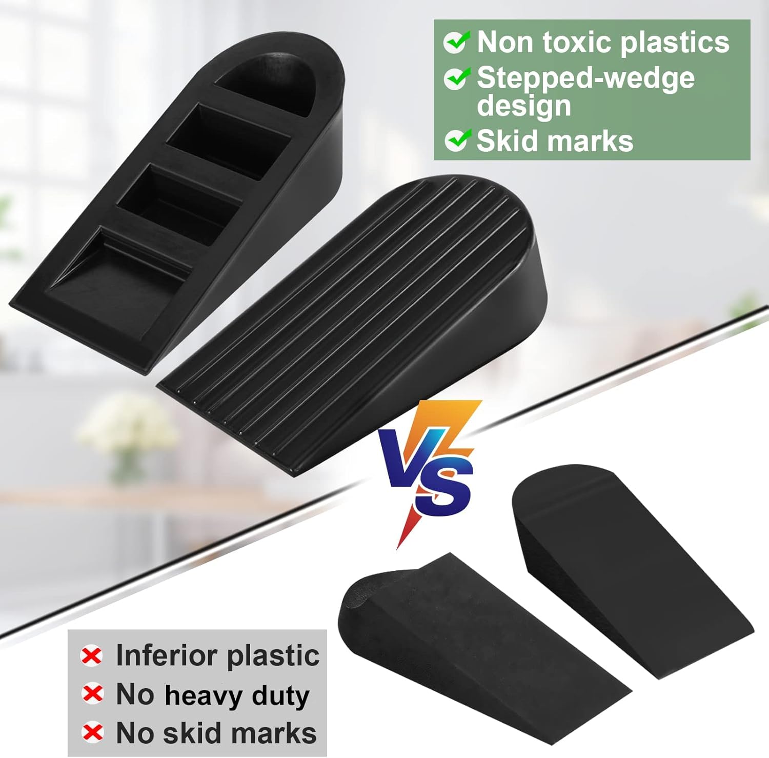 Big Door Stopper 2 Packs, Heavy Duty Wedge Rubber Door Stop Works on All Floor Surfaces, Non-Scratching Doorstops Special for Home Office School Heavy Door (Black, H1.9 x L6.3 x W2.7 Inches) - Image 3