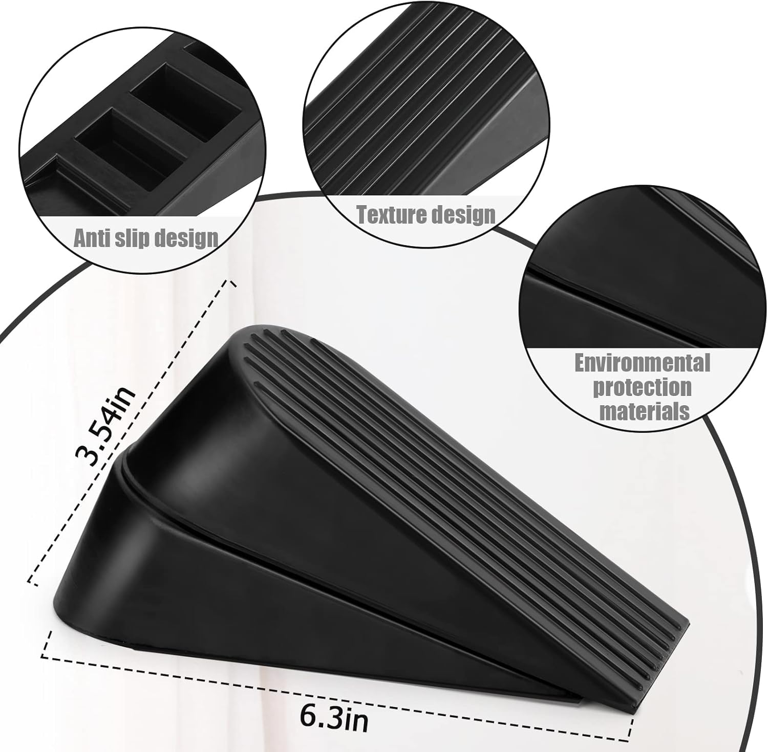 Big Door Stopper 2 Packs, Heavy Duty Wedge Rubber Door Stop Works on All Floor Surfaces, Non-Scratching Doorstops Special for Home Office School Heavy Door (Black, H1.9 x L6.3 x W2.7 Inches) - Image 4