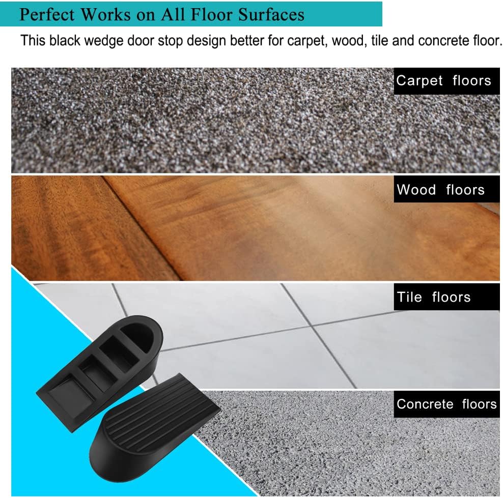 Big Door Stopper 2 Packs, Heavy Duty Wedge Rubber Door Stop Works on All Floor Surfaces, Non-Scratching Doorstops Special for Home Office School Heavy Door (Black, H1.9 x L6.3 x W2.7 Inches) - Image 5