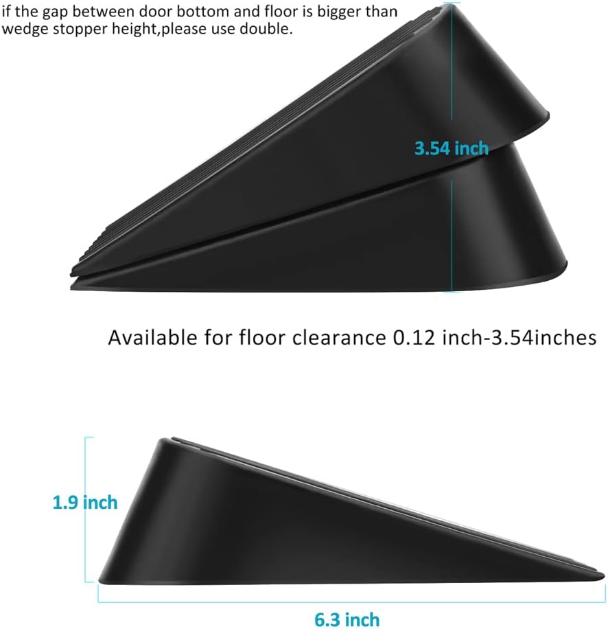 Big Door Stopper 2 Packs, Heavy Duty Wedge Rubber Door Stop Works on All Floor Surfaces, Non-Scratching Doorstops Special for Home Office School Heavy Door (Black, H1.9 x L6.3 x W2.7 Inches) - Image 7