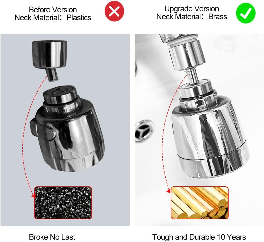 360° Swivel Kitchen Sink Faucet Aerator Faucet Sprayer Attachment Tap Aerator Faucet Nozzle Faucet Head 55/64'' Female Thread for Kitchen, Bathroom Faucet (Shorter Style 1PC,Adapter Included) - Image 2