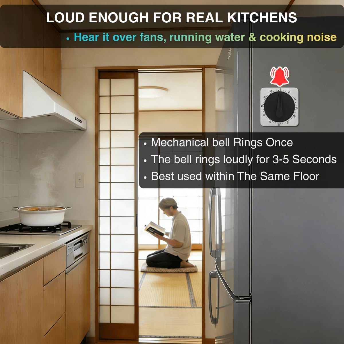 Mechanical Kitchen Timer Magnetic with Loud Alarm, 60-Minute Manual Wind Up Analog Countdown Timer with Stainless Steel Scale, No Batteries for Chef Cooking, Baking, Egg, Oven, Seniors - Image 7