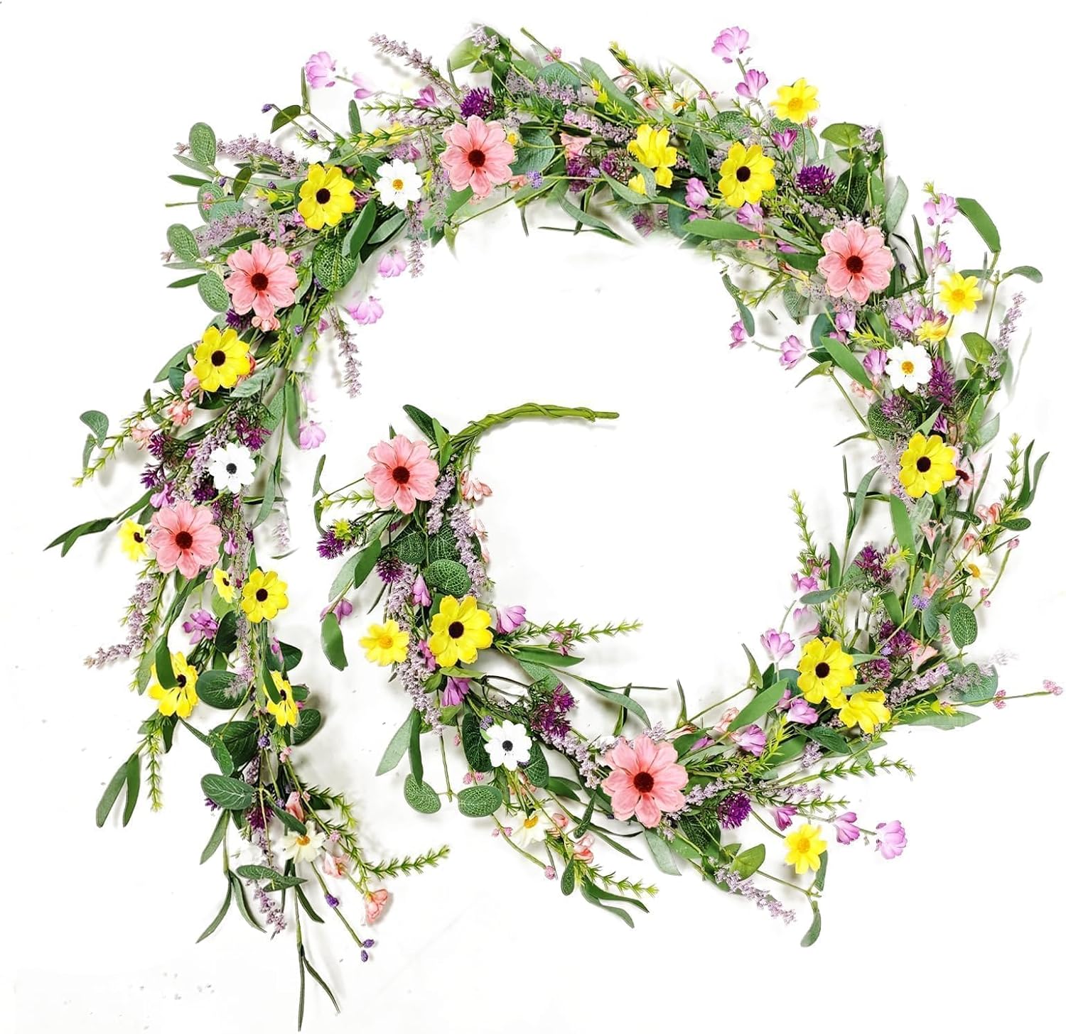 6.5 Ft Spring Summer Flower Vine Garlands Artificial Wildflower Wisteria Lavender Daisy Garland Not Withering Floral Wreath Garland All Year Round Home Decor for Indoor Outdoor Home Wedding Arch - Image 1