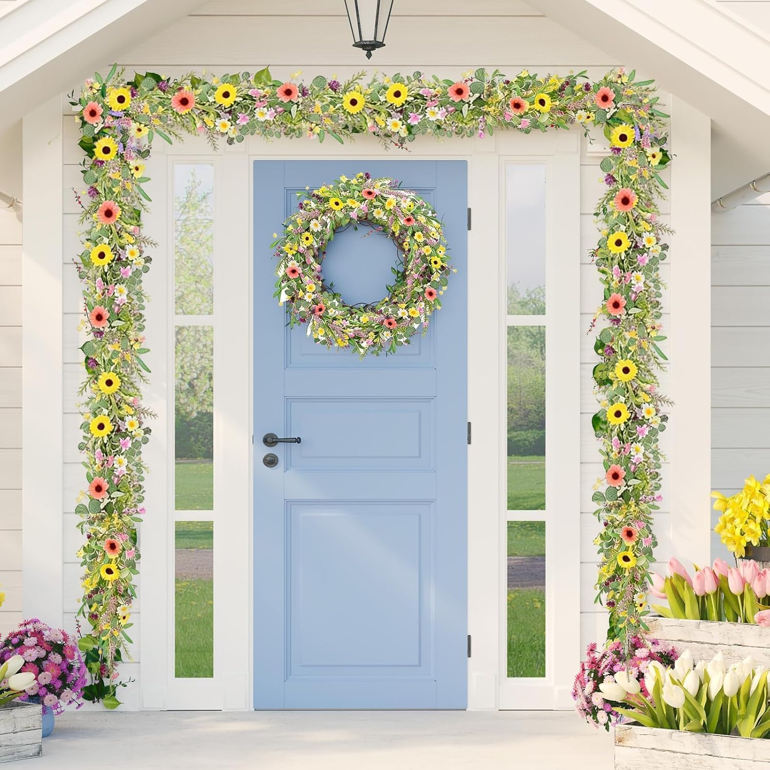 6.5 Ft Spring Summer Flower Vine Garlands Artificial Wildflower Wisteria Lavender Daisy Garland Not Withering Floral Wreath Garland All Year Round Home Decor for Indoor Outdoor Home Wedding Arch - Image 2