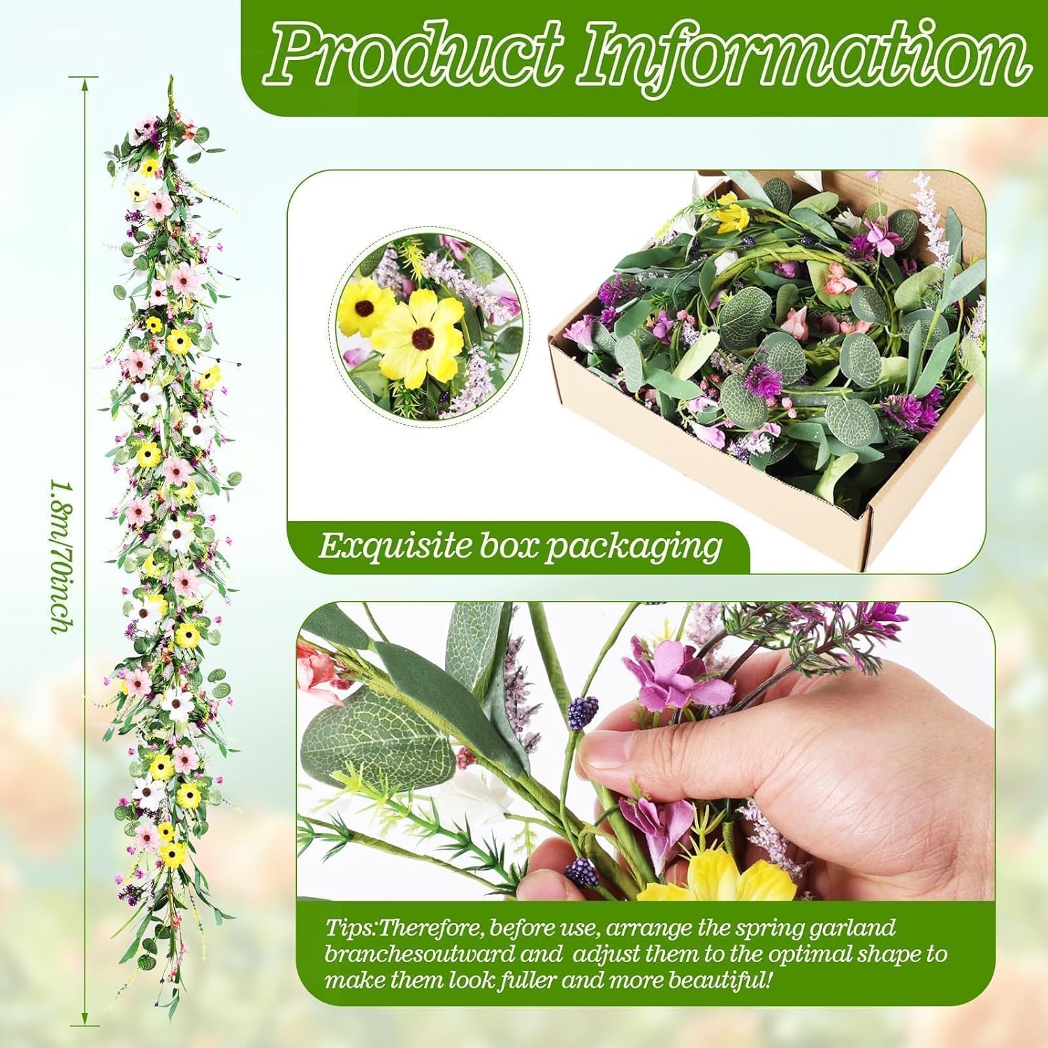6.5 Ft Spring Summer Flower Vine Garlands Artificial Wildflower Wisteria Lavender Daisy Garland Not Withering Floral Wreath Garland All Year Round Home Decor for Indoor Outdoor Home Wedding Arch - Image 3