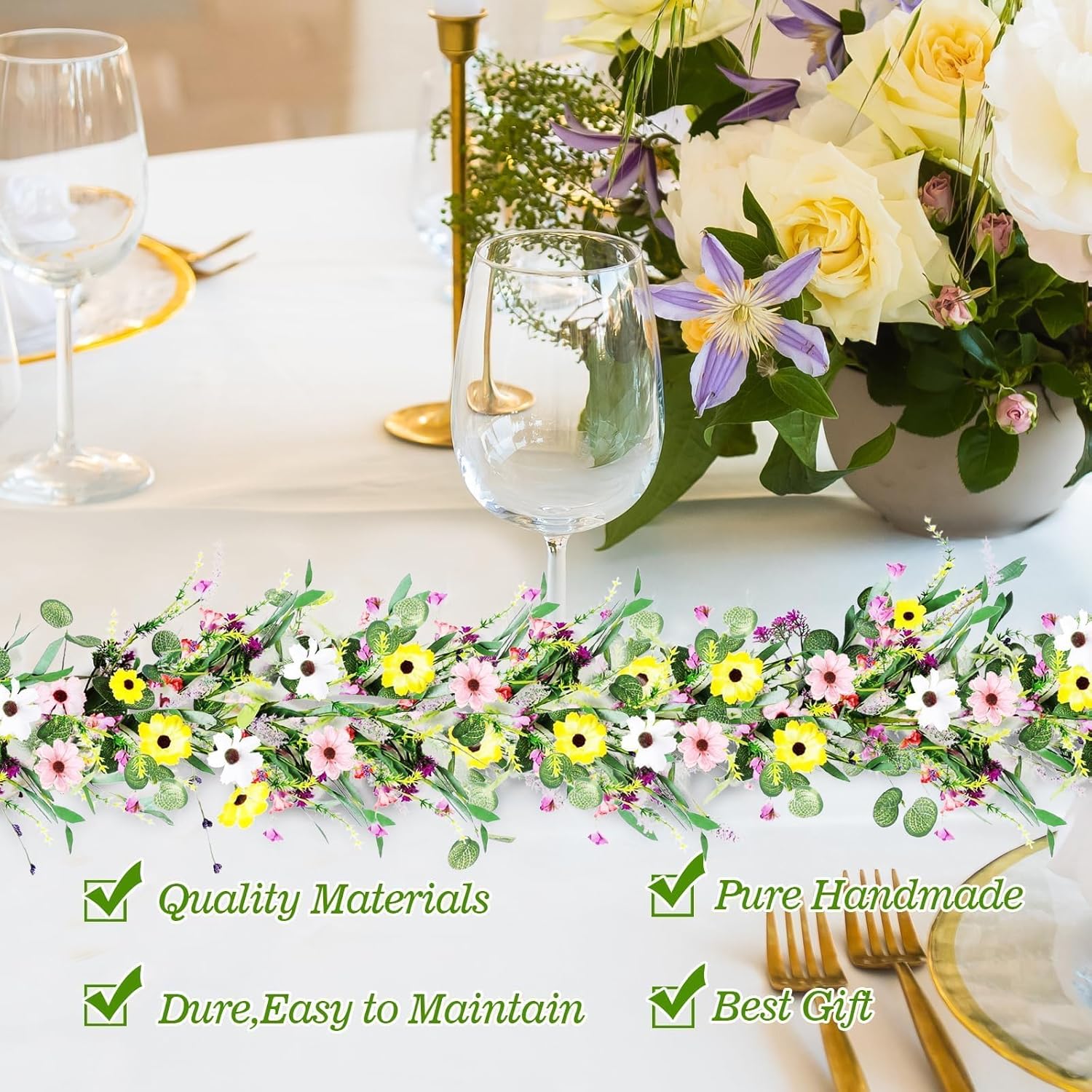 6.5 Ft Spring Summer Flower Vine Garlands Artificial Wildflower Wisteria Lavender Daisy Garland Not Withering Floral Wreath Garland All Year Round Home Decor for Indoor Outdoor Home Wedding Arch - Image 5