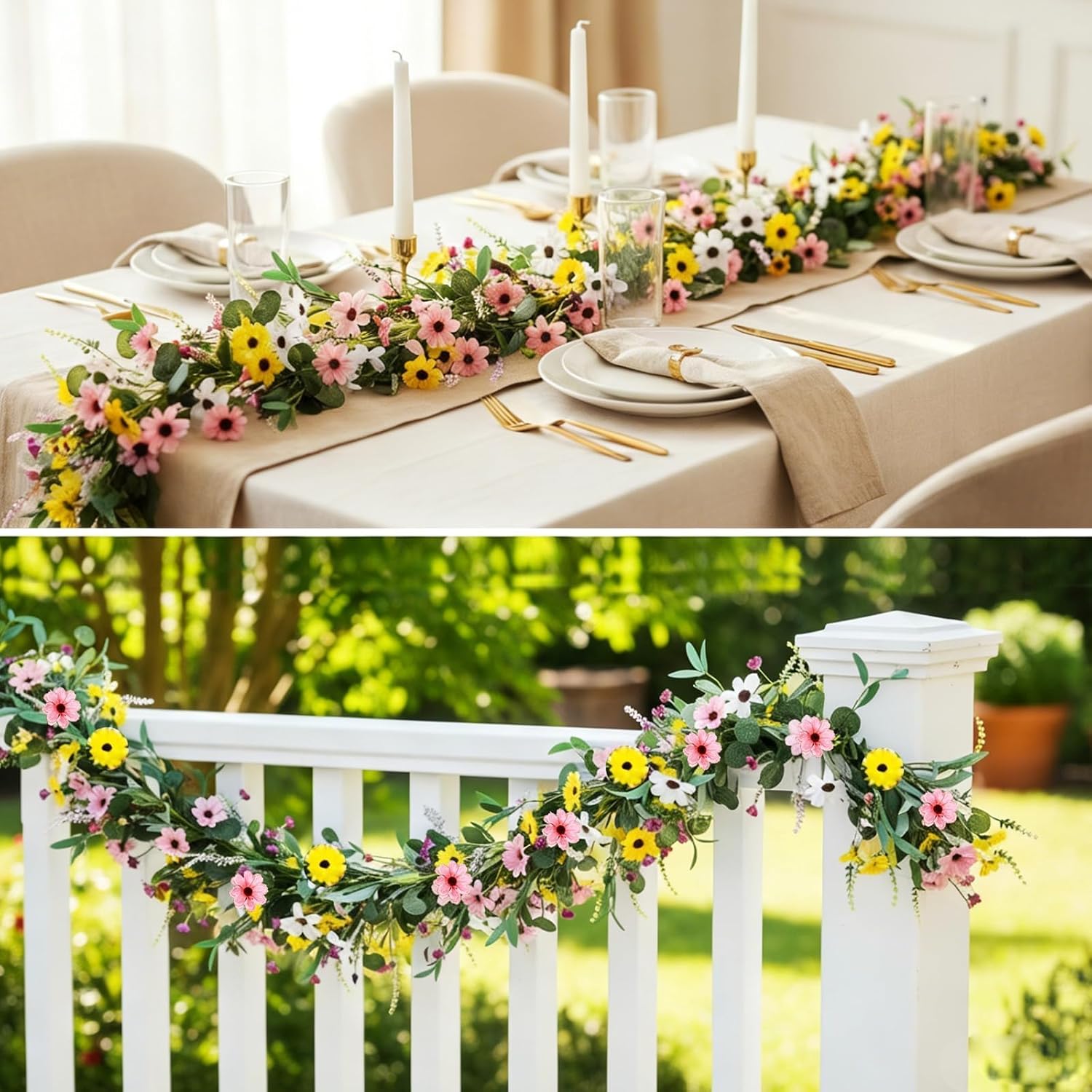 6.5 Ft Spring Summer Flower Vine Garlands Artificial Wildflower Wisteria Lavender Daisy Garland Not Withering Floral Wreath Garland All Year Round Home Decor for Indoor Outdoor Home Wedding Arch - Image 8